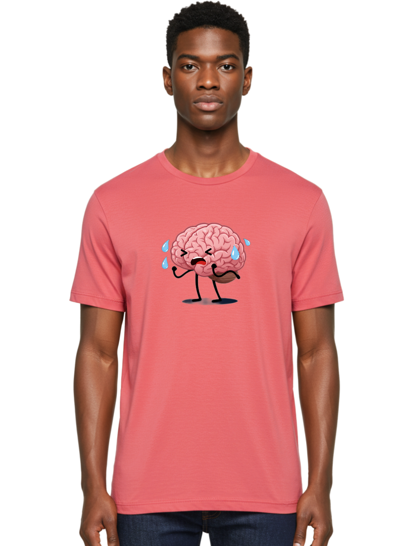 Sad-Brain-4 Men'S Graphic Tee, 100% Cotton, Comfortable Casual Summer Wear, Machine Washable, Tired Brain, Cartoon Character, Stressed Brain, Fatigue, Brain Drain, Mental Exhaustion, Overwhelmed, Anxiety, Stress Response, Emotional Distress, Bab370 26