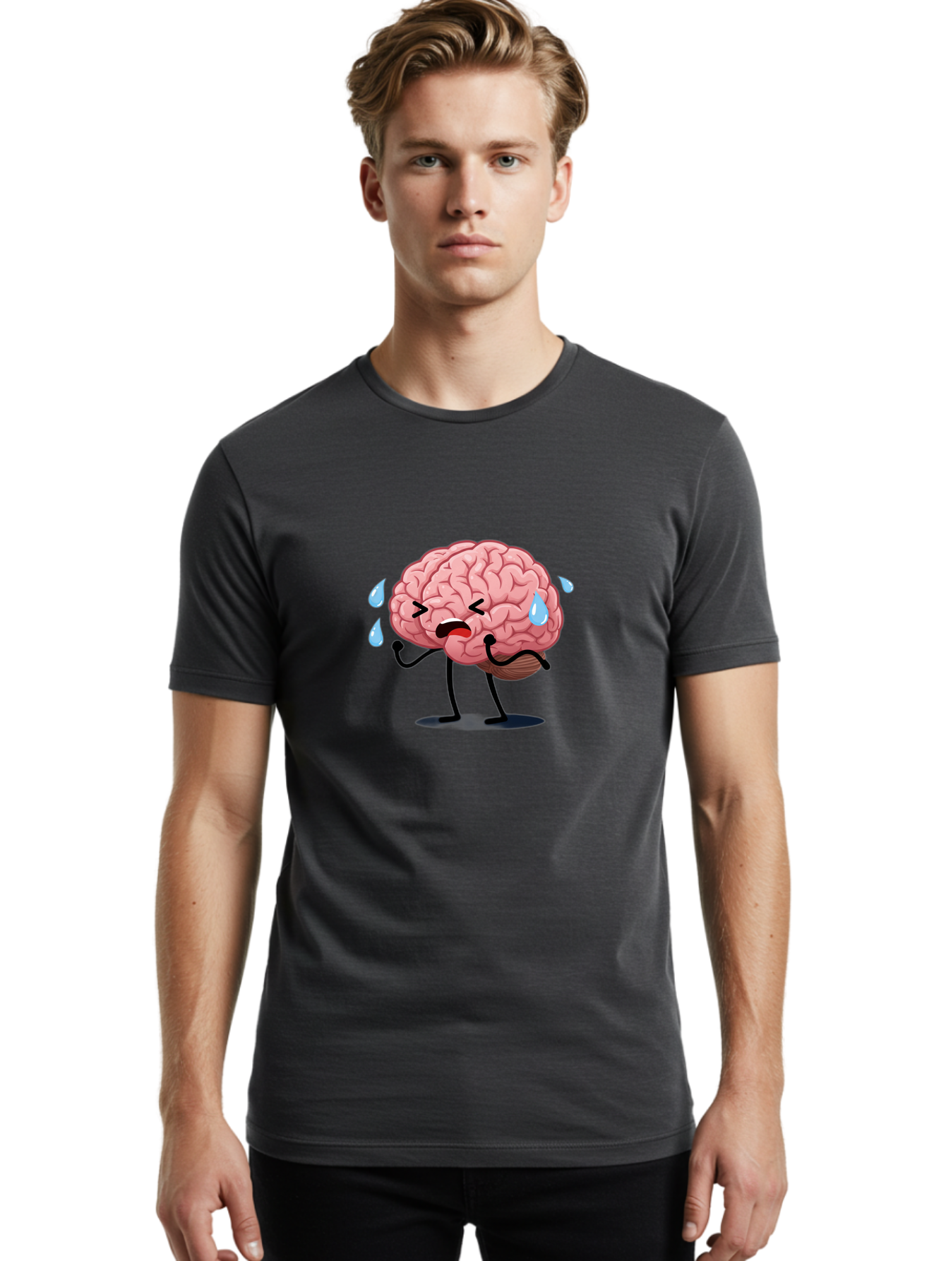 Sad-Brain-4 Men'S Graphic Tee, 100% Cotton, Comfortable Casual Summer Wear, Machine Washable, Tired Brain, Cartoon Character, Stressed Brain, Fatigue, Brain Drain, Mental Exhaustion, Overwhelmed, Anxiety, Stress Response, Emotional Distress, Bab370 10