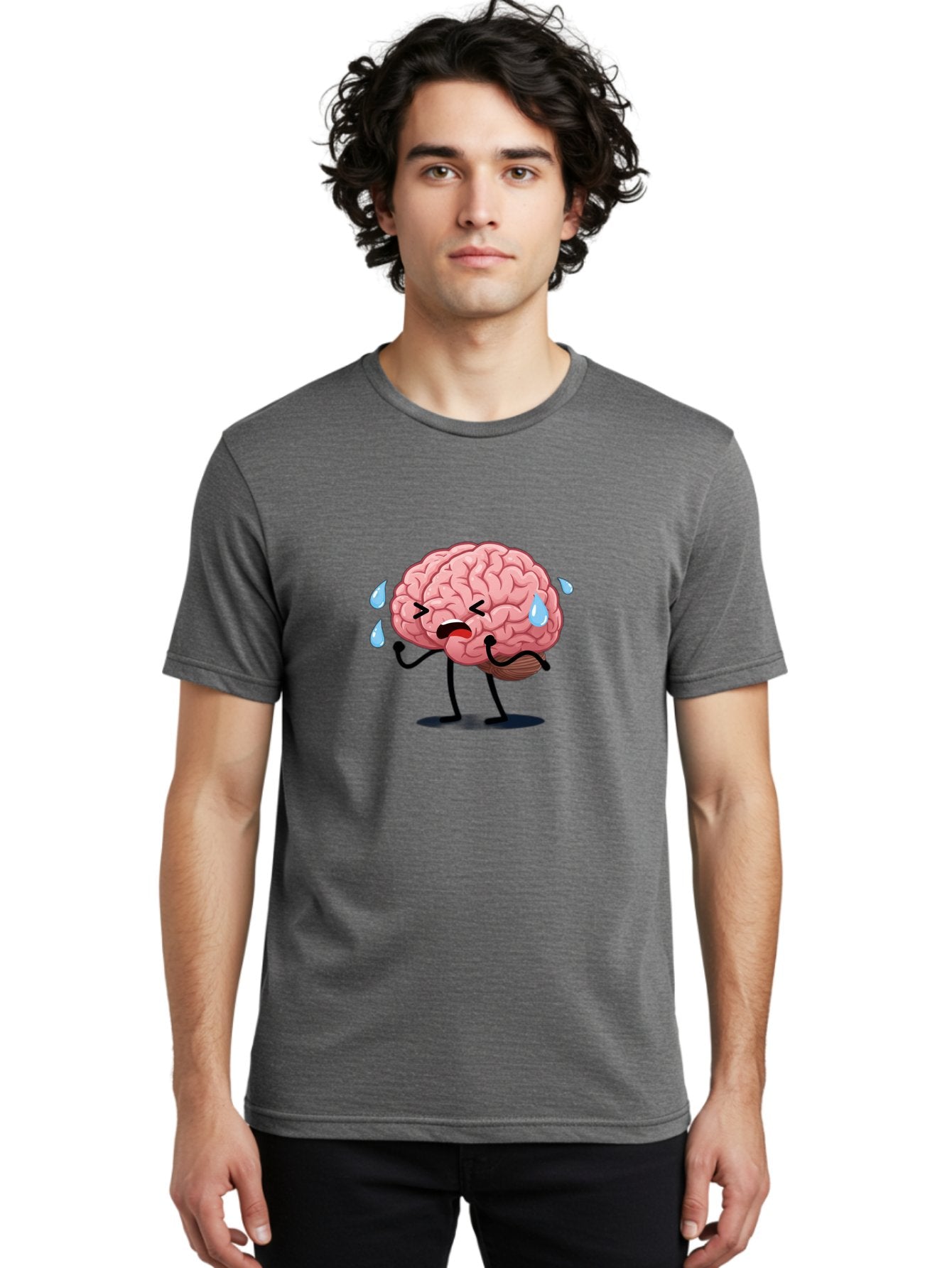 Sad-Brain-4 Men'S Graphic Tee, 100% Cotton, Comfortable Casual Summer Wear, Machine Washable, Tired Brain, Cartoon Character, Stressed Brain, Fatigue, Brain Drain, Mental Exhaustion, Overwhelmed, Anxiety, Stress Response, Emotional Distress, Bab370 25