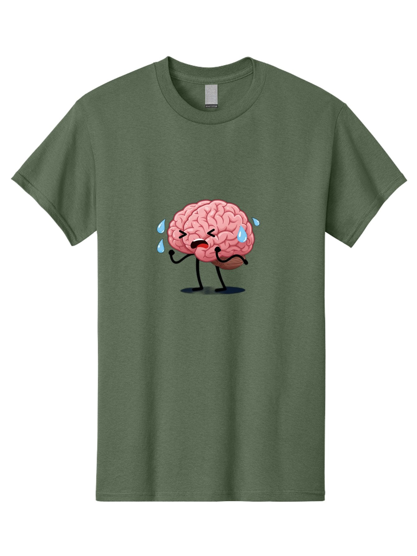 Sad-Brain-4 Men'S Graphic Tee, 100% Cotton, Comfortable Casual Summer Wear, Machine Washable, Tired Brain, Cartoon Character, Stressed Brain, Fatigue, Brain Drain, Mental Exhaustion, Overwhelmed, Anxiety, Stress Response, Emotional Distress, Bab370 3