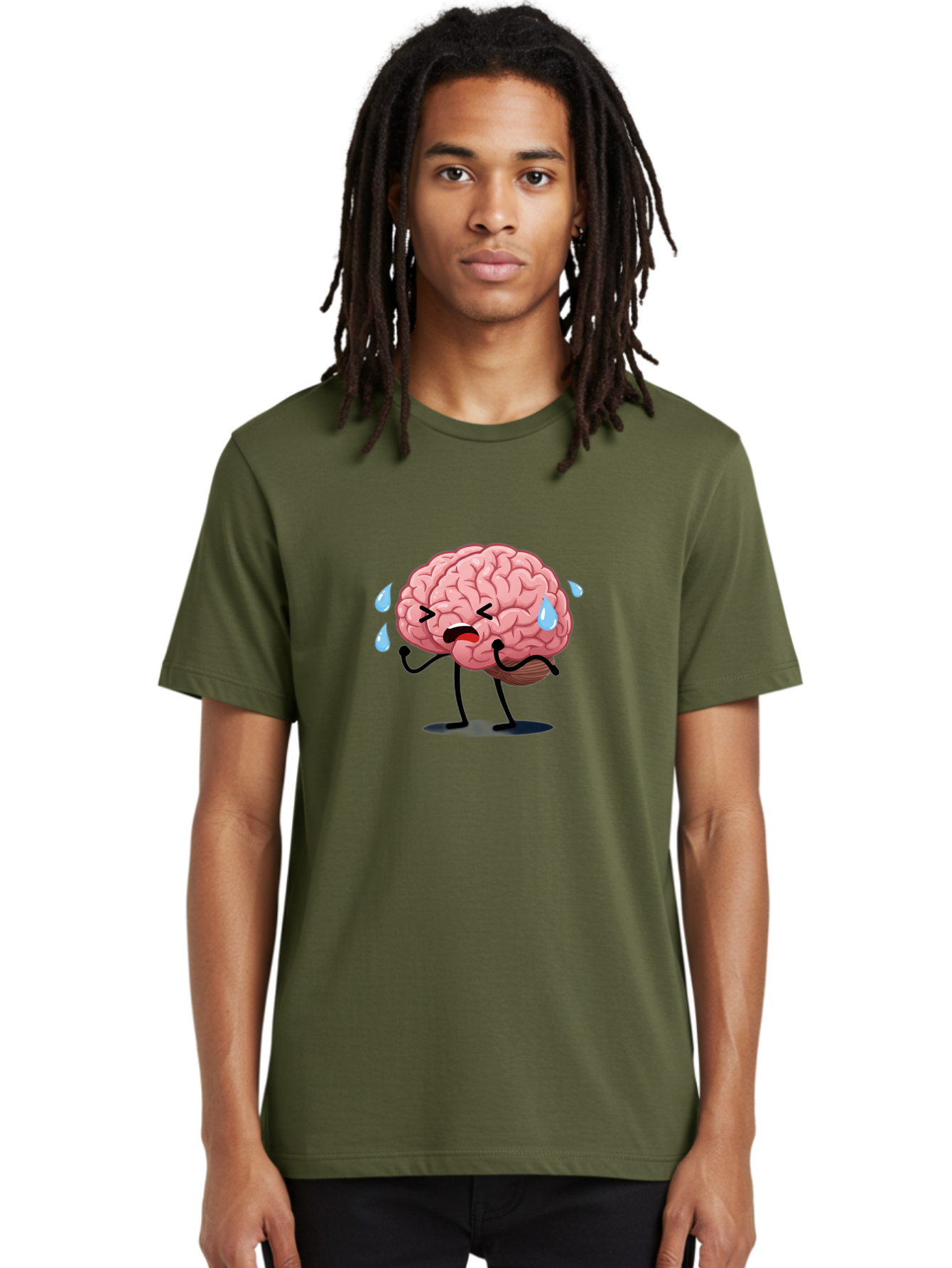 Sad-Brain-4 Men'S Graphic Tee, 100% Cotton, Comfortable Casual Summer Wear, Machine Washable, Tired Brain, Cartoon Character, Stressed Brain, Fatigue, Brain Drain, Mental Exhaustion, Overwhelmed, Anxiety, Stress Response, Emotional Distress, Bab370 18