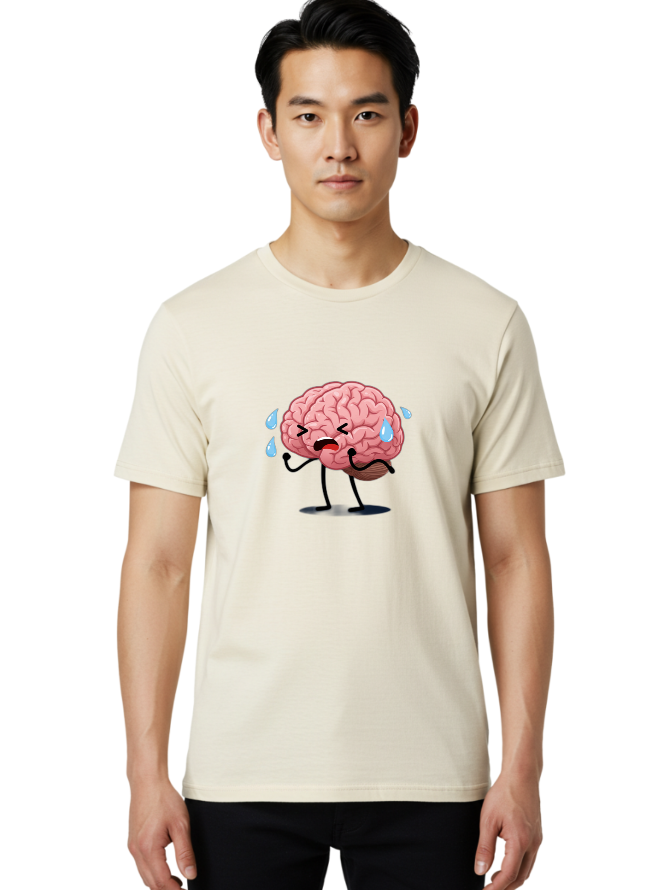 Sad-Brain-4 Men'S Graphic Tee, 100% Cotton, Comfortable Casual Summer Wear, Machine Washable, Tired Brain, Cartoon Character, Stressed Brain, Fatigue, Brain Drain, Mental Exhaustion, Overwhelmed, Anxiety, Stress Response, Emotional Distress, Bab370 30