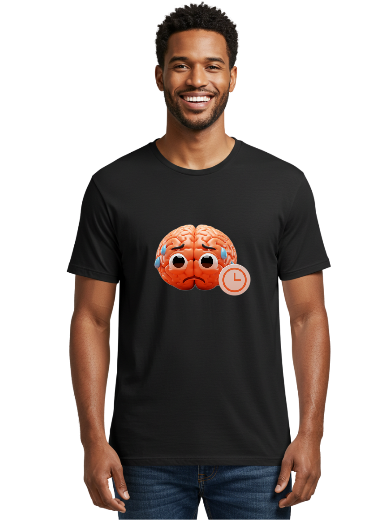 Sad-Brain Men'S Graphic Tee, 100% Cotton, Comfortable Casual Summer Wear, Machine Washable, Sad Brain, Stressed Brain, Anxiety, Frowning Face, Tears, Mental Health, Brain Fatigue, Stress Emotions, Frustration, Cartoon Brain Bab371 18
