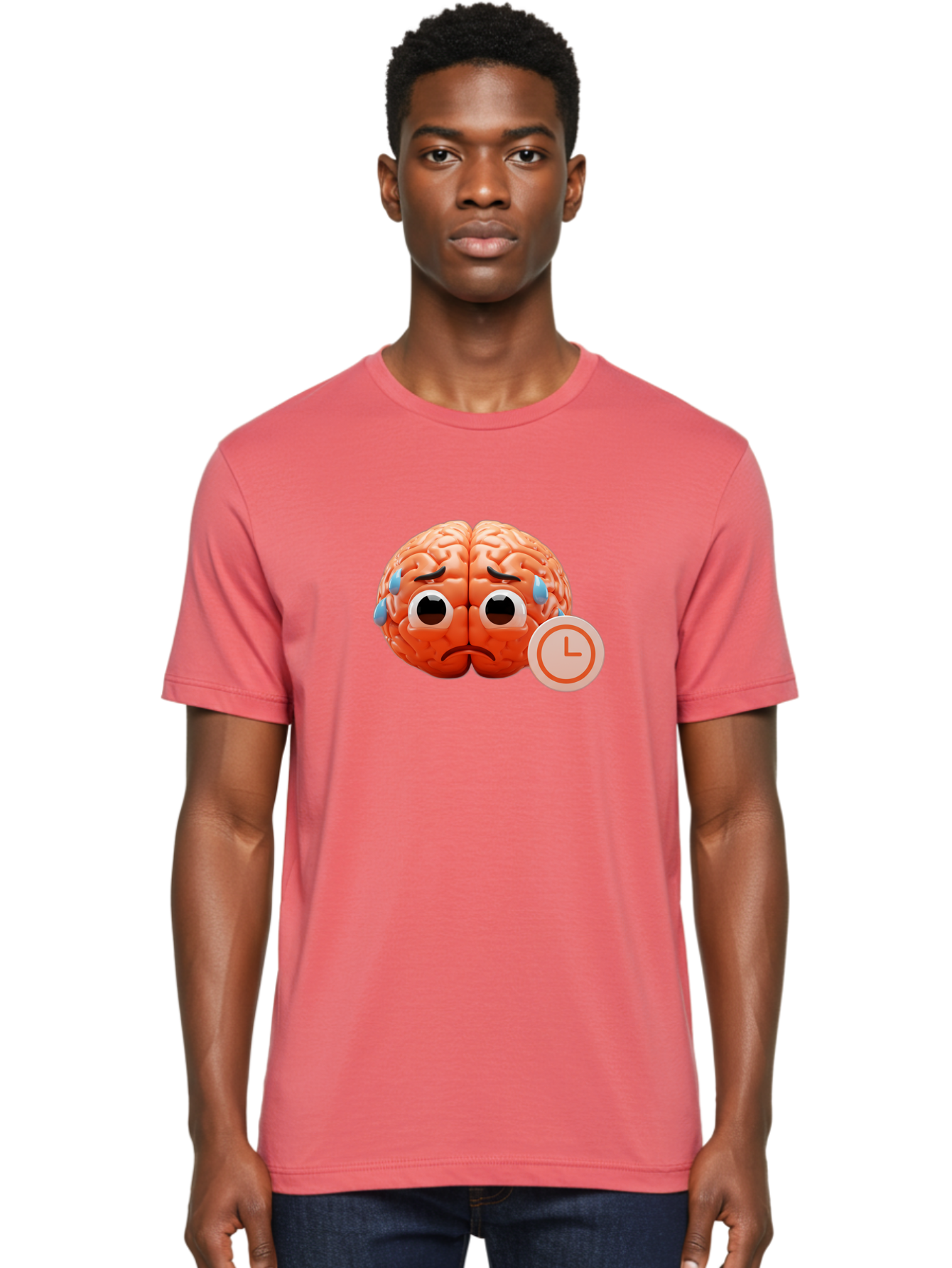 Sad-Brain Men'S Graphic Tee, 100% Cotton, Comfortable Casual Summer Wear, Machine Washable, Sad Brain, Stressed Brain, Anxiety, Frowning Face, Tears, Mental Health, Brain Fatigue, Stress Emotions, Frustration, Cartoon Brain Bab371 16