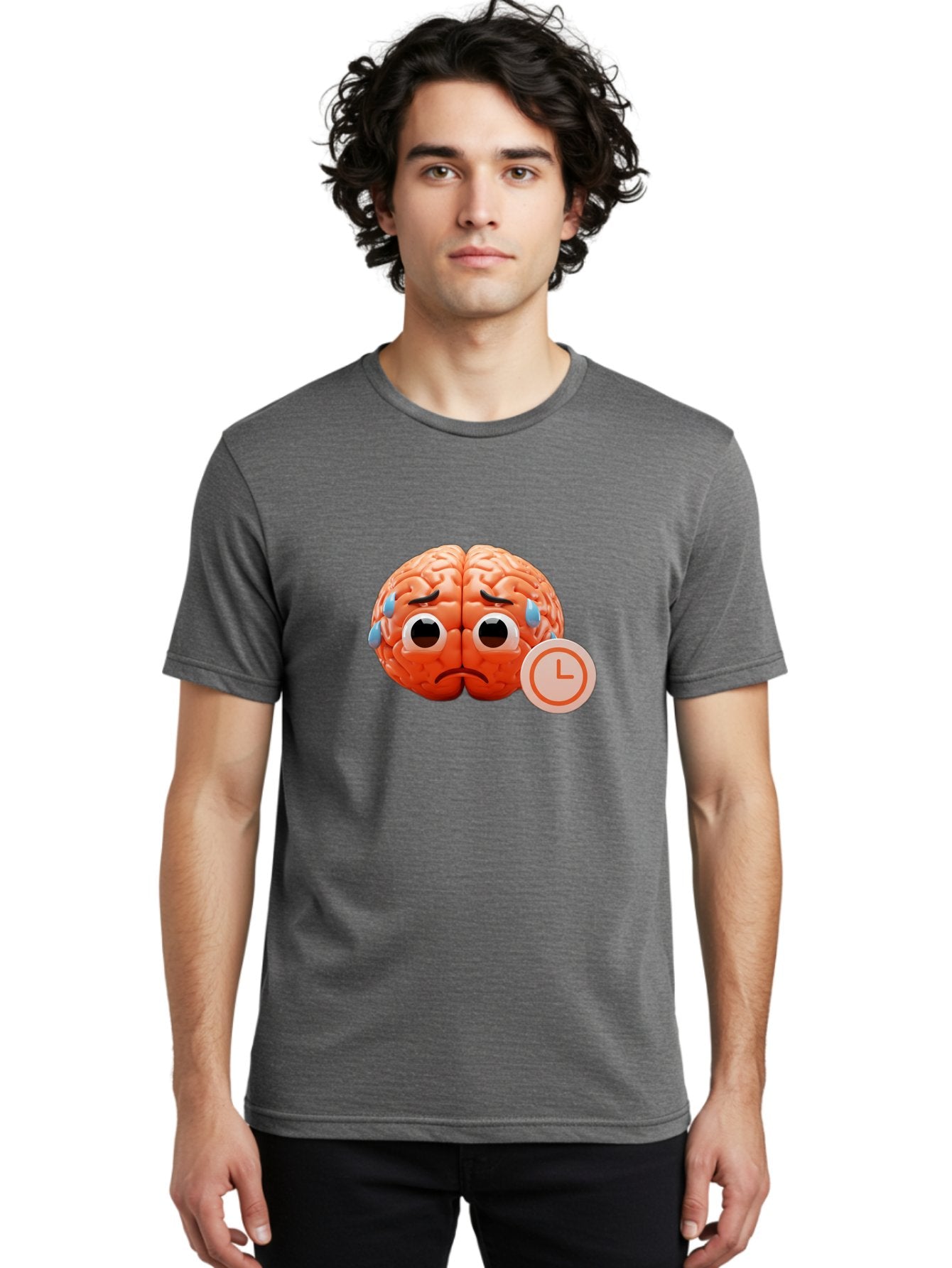 Sad-Brain Men'S Graphic Tee, 100% Cotton, Comfortable Casual Summer Wear, Machine Washable, Sad Brain, Stressed Brain, Anxiety, Frowning Face, Tears, Mental Health, Brain Fatigue, Stress Emotions, Frustration, Cartoon Brain Bab371 28
