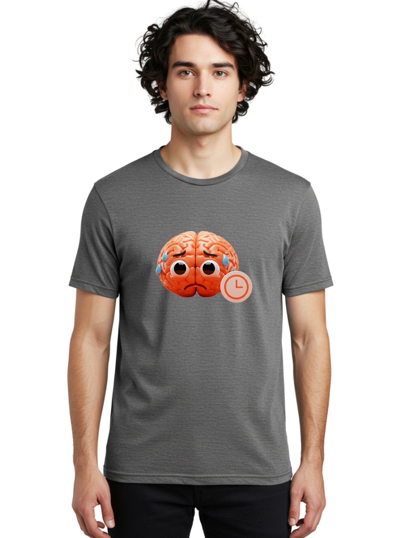 Sad-Brain Men'S Graphic Tee, 100% Cotton, Comfortable Casual Summer Wear, Machine Washable, Sad Brain, Stressed Brain, Anxiety, Frowning Face, Tears, Mental Health, Brain Fatigue, Stress Emotions, Frustration, Cartoon Brain Bab371 6