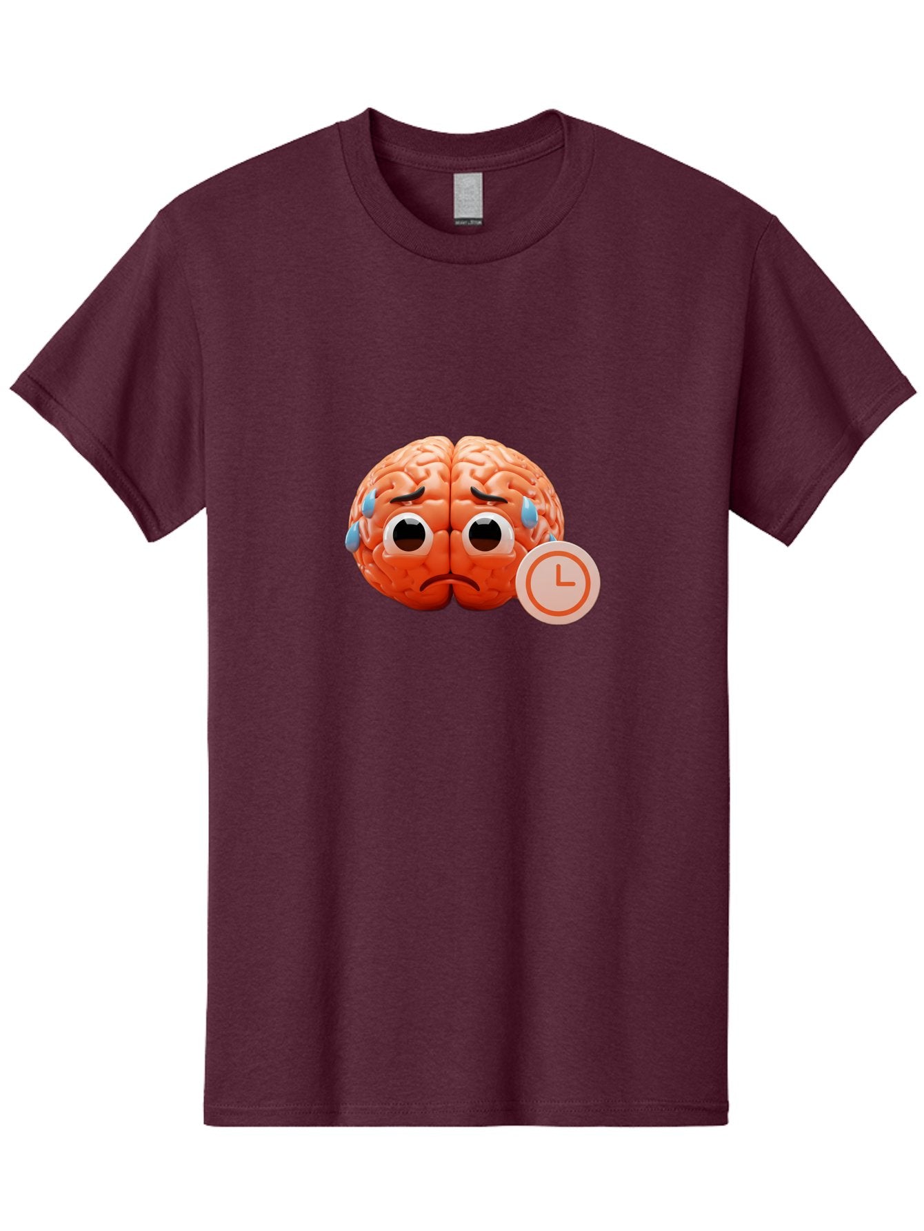 Sad-Brain Men'S Graphic Tee, 100% Cotton, Comfortable Casual Summer Wear, Machine Washable, Sad Brain, Stressed Brain, Anxiety, Frowning Face, Tears, Mental Health, Brain Fatigue, Stress Emotions, Frustration, Cartoon Brain Bab371 7