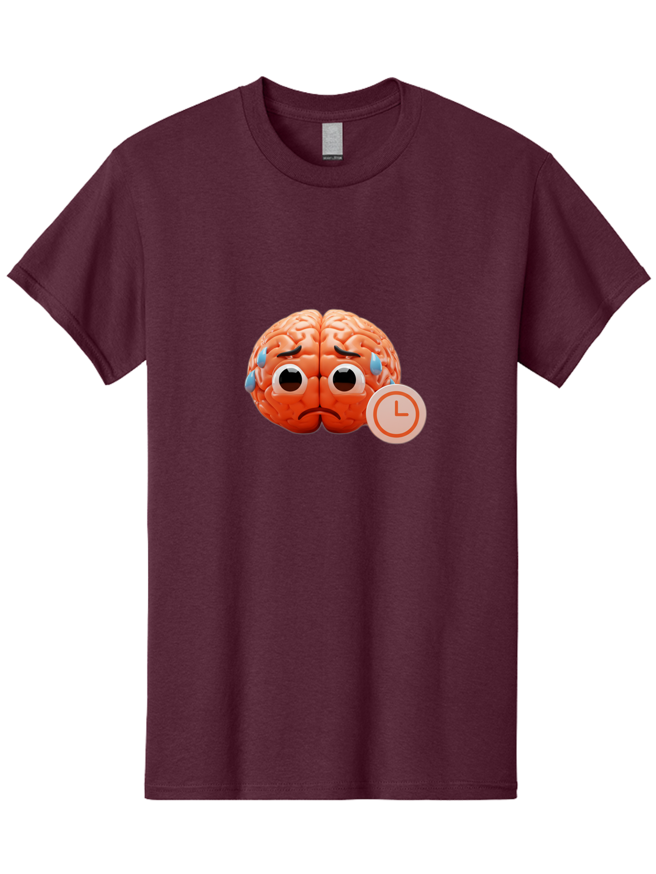 Sad-Brain Men'S Graphic Tee, 100% Cotton, Comfortable Casual Summer Wear, Machine Washable, Sad Brain, Stressed Brain, Anxiety, Frowning Face, Tears, Mental Health, Brain Fatigue, Stress Emotions, Frustration, Cartoon Brain Bab371 25