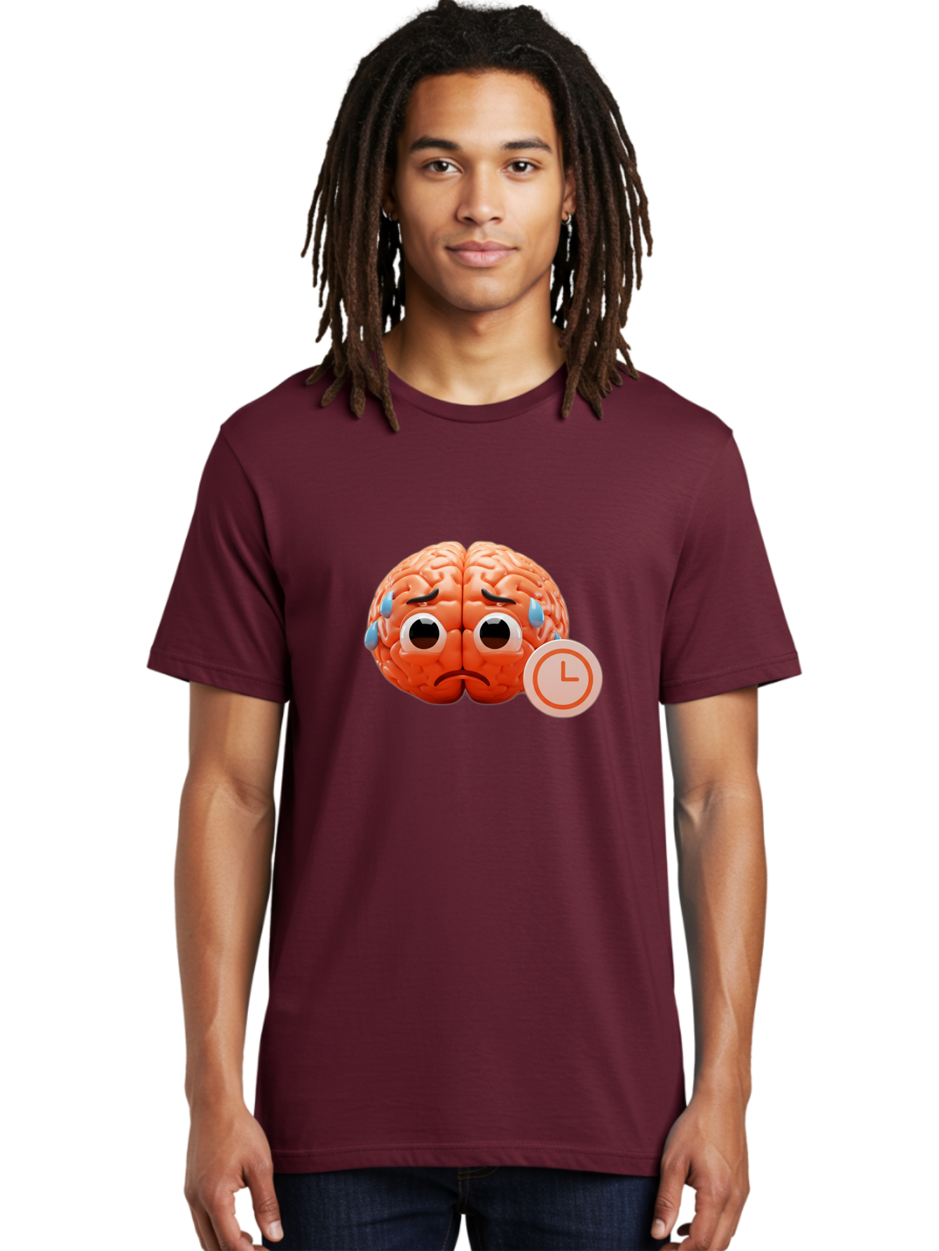 Sad-Brain Men'S Graphic Tee, 100% Cotton, Comfortable Casual Summer Wear, Machine Washable, Sad Brain, Stressed Brain, Anxiety, Frowning Face, Tears, Mental Health, Brain Fatigue, Stress Emotions, Frustration, Cartoon Brain Bab371 26