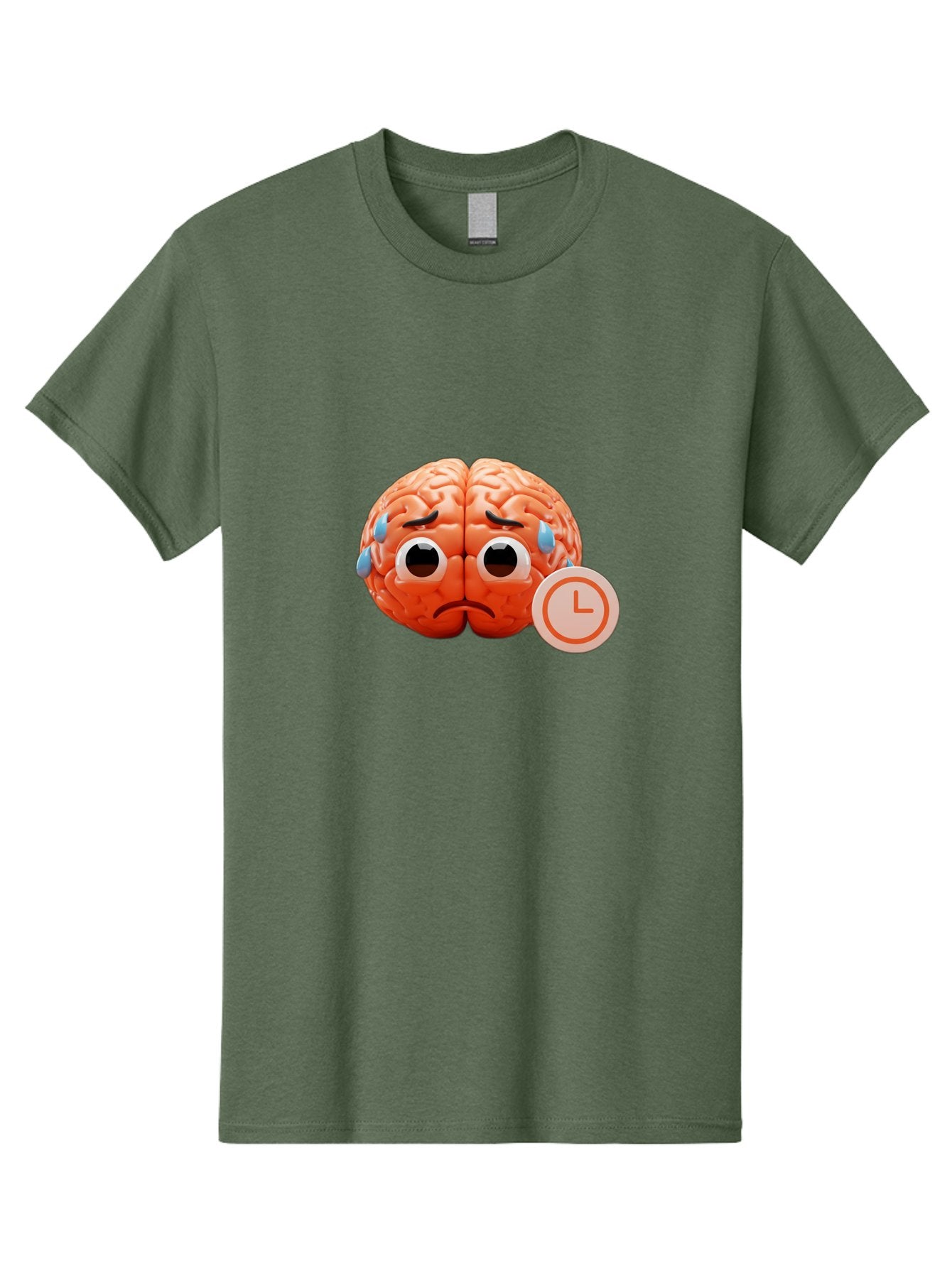 Sad-Brain Men'S Graphic Tee, 100% Cotton, Comfortable Casual Summer Wear, Machine Washable, Sad Brain, Stressed Brain, Anxiety, Frowning Face, Tears, Mental Health, Brain Fatigue, Stress Emotions, Frustration, Cartoon Brain Bab371 15