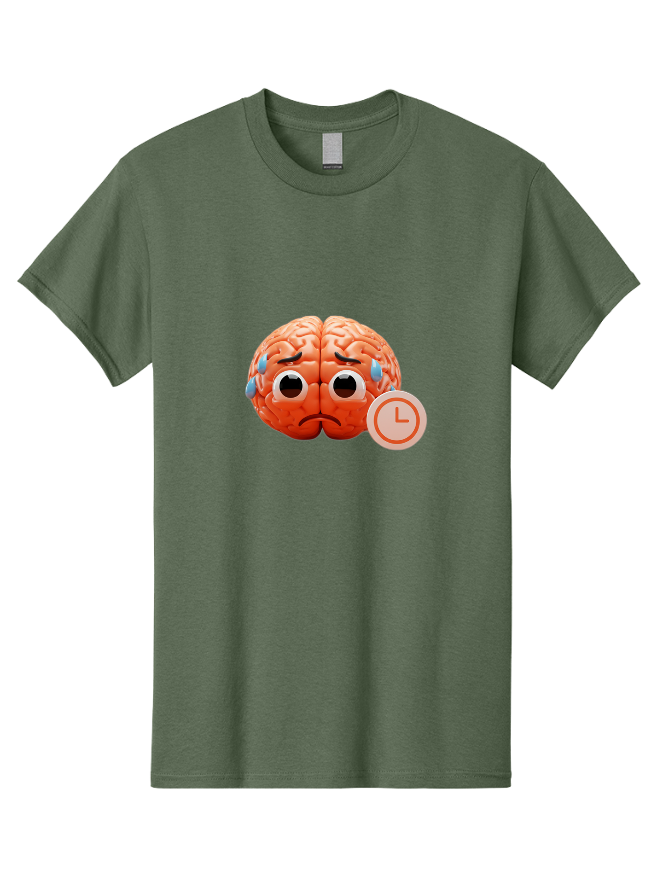 Sad-Brain Men'S Graphic Tee, 100% Cotton, Comfortable Casual Summer Wear, Machine Washable, Sad Brain, Stressed Brain, Anxiety, Frowning Face, Tears, Mental Health, Brain Fatigue, Stress Emotions, Frustration, Cartoon Brain Bab371