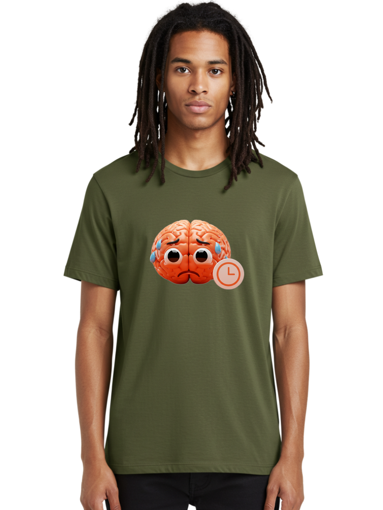 Sad-Brain Men'S Graphic Tee, 100% Cotton, Comfortable Casual Summer Wear, Machine Washable, Sad Brain, Stressed Brain, Anxiety, Frowning Face, Tears, Mental Health, Brain Fatigue, Stress Emotions, Frustration, Cartoon Brain Bab371
