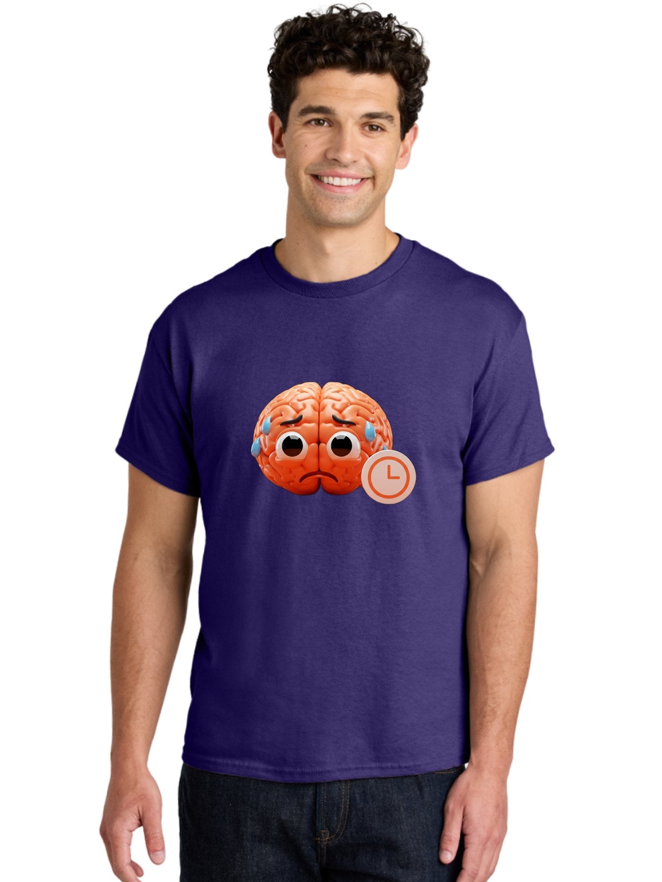 Sad-Brain Men'S Graphic Tee, 100% Cotton, Comfortable Casual Summer Wear, Machine Washable, Sad Brain, Stressed Brain, Anxiety, Frowning Face, Tears, Mental Health, Brain Fatigue, Stress Emotions, Frustration, Cartoon Brain Bab371 25