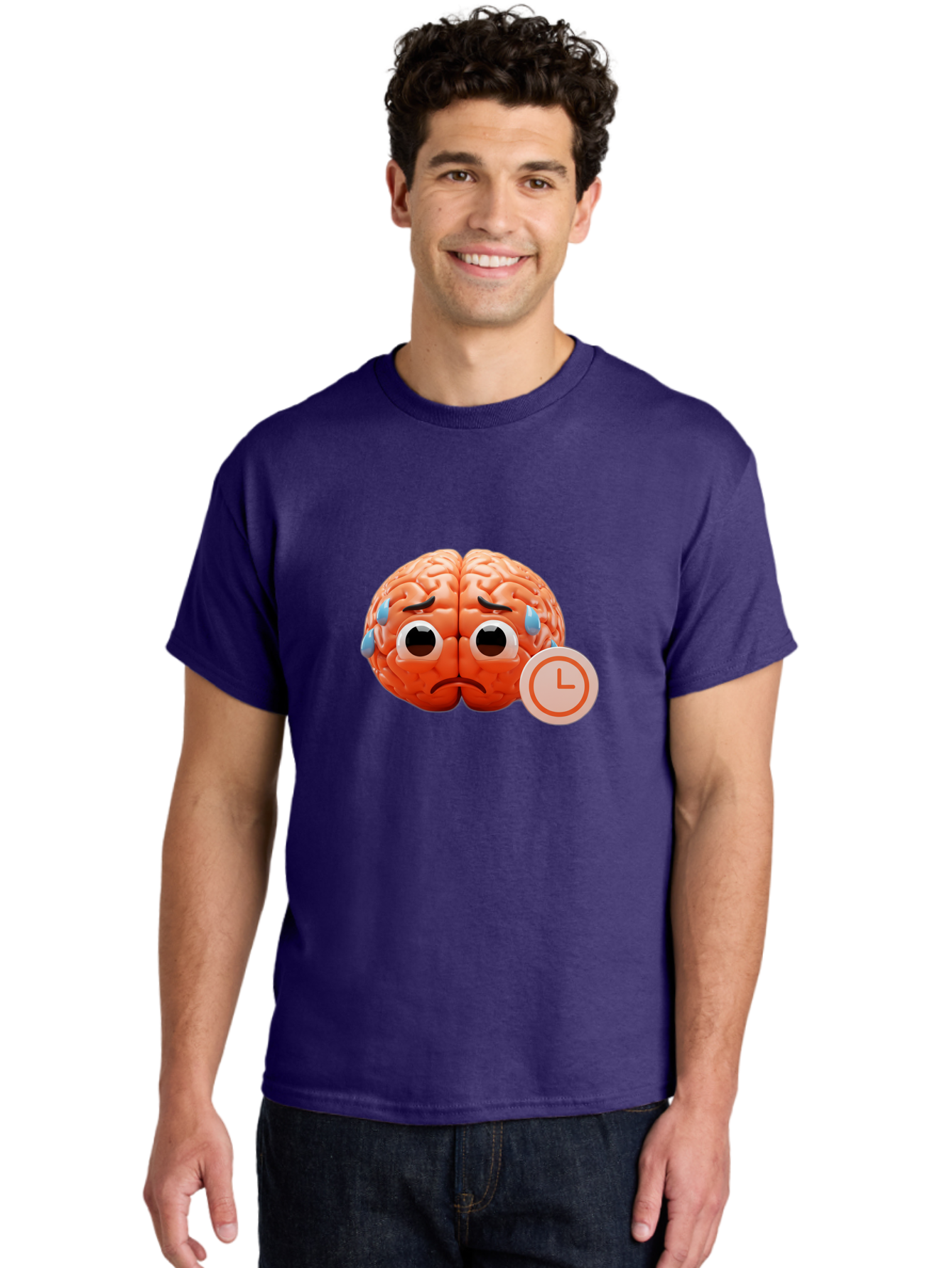 Sad-Brain Men'S Graphic Tee, 100% Cotton, Comfortable Casual Summer Wear, Machine Washable, Sad Brain, Stressed Brain, Anxiety, Frowning Face, Tears, Mental Health, Brain Fatigue, Stress Emotions, Frustration, Cartoon Brain Bab371 12