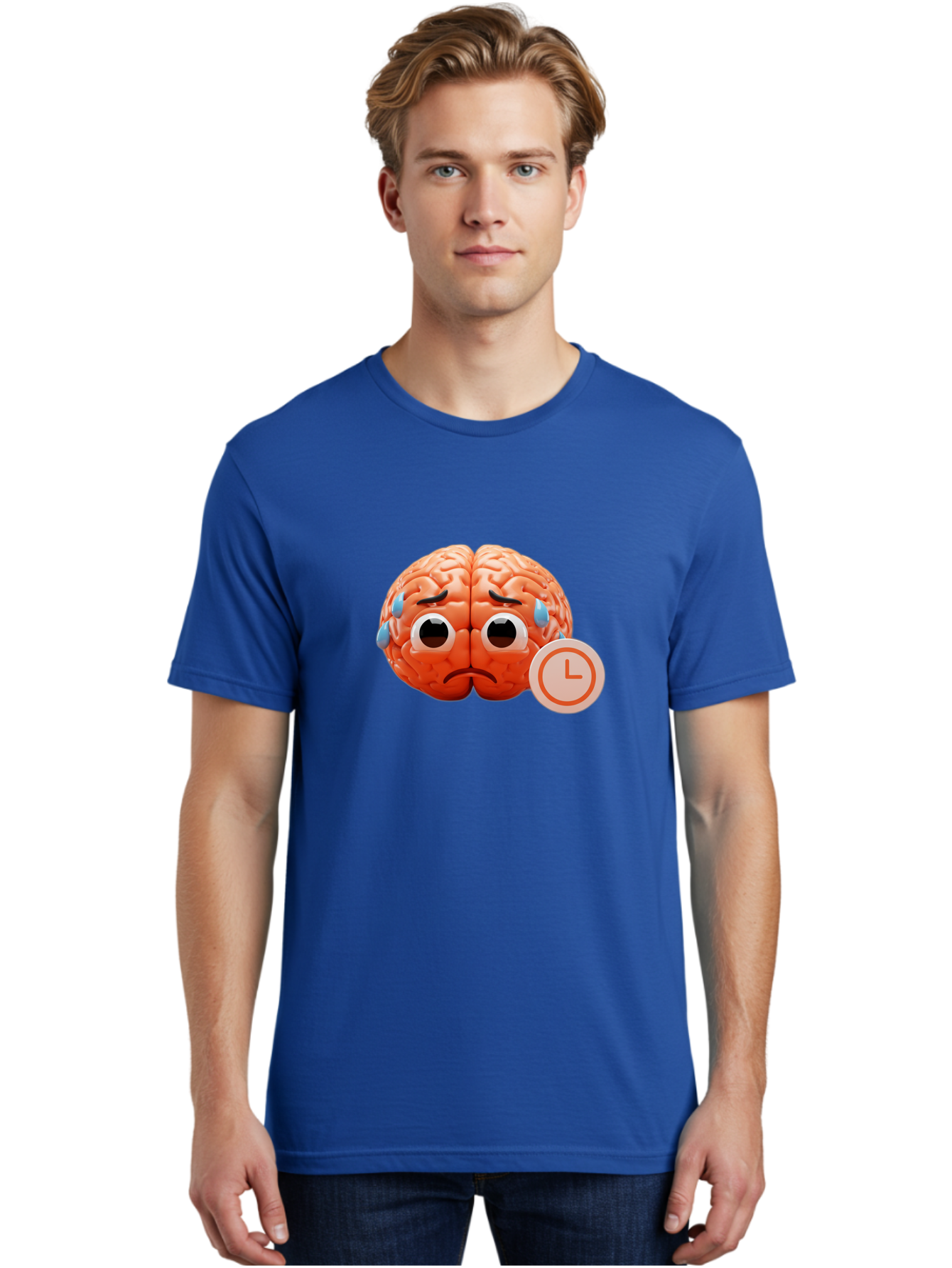 Sad-Brain Men'S Graphic Tee, 100% Cotton, Comfortable Casual Summer Wear, Machine Washable, Sad Brain, Stressed Brain, Anxiety, Frowning Face, Tears, Mental Health, Brain Fatigue, Stress Emotions, Frustration, Cartoon Brain Bab371 20