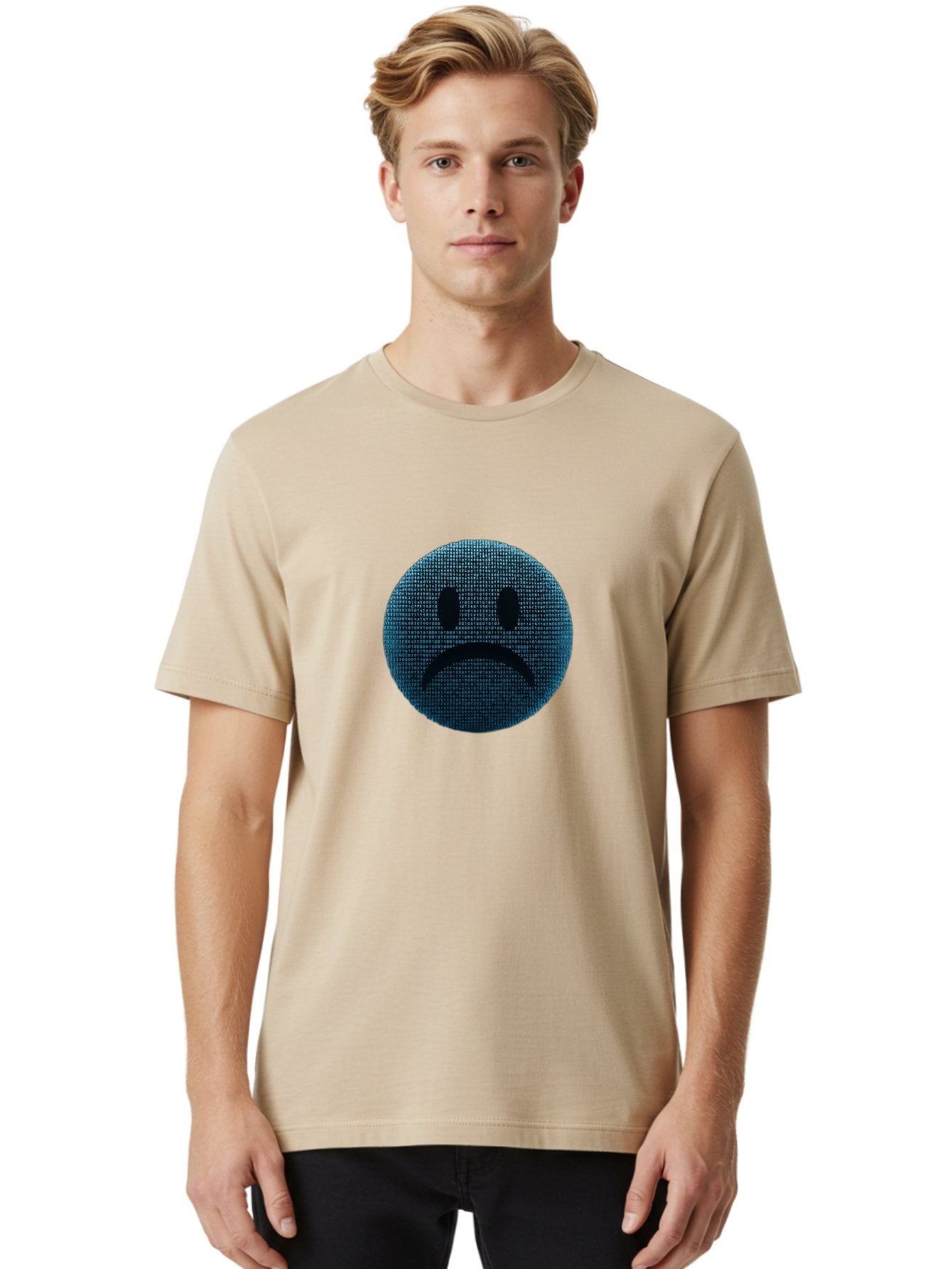 Sad-Face Men'S Graphic Tee, 100% Cotton, Comfortable Casual Summer Wear, Machine Washable, Sad Face Emoticon, Unhappy Expression, Displeased Emotion, Negative Sentiment, Frowning Face, Upset Feeling, Distressed Mood Bab372 26