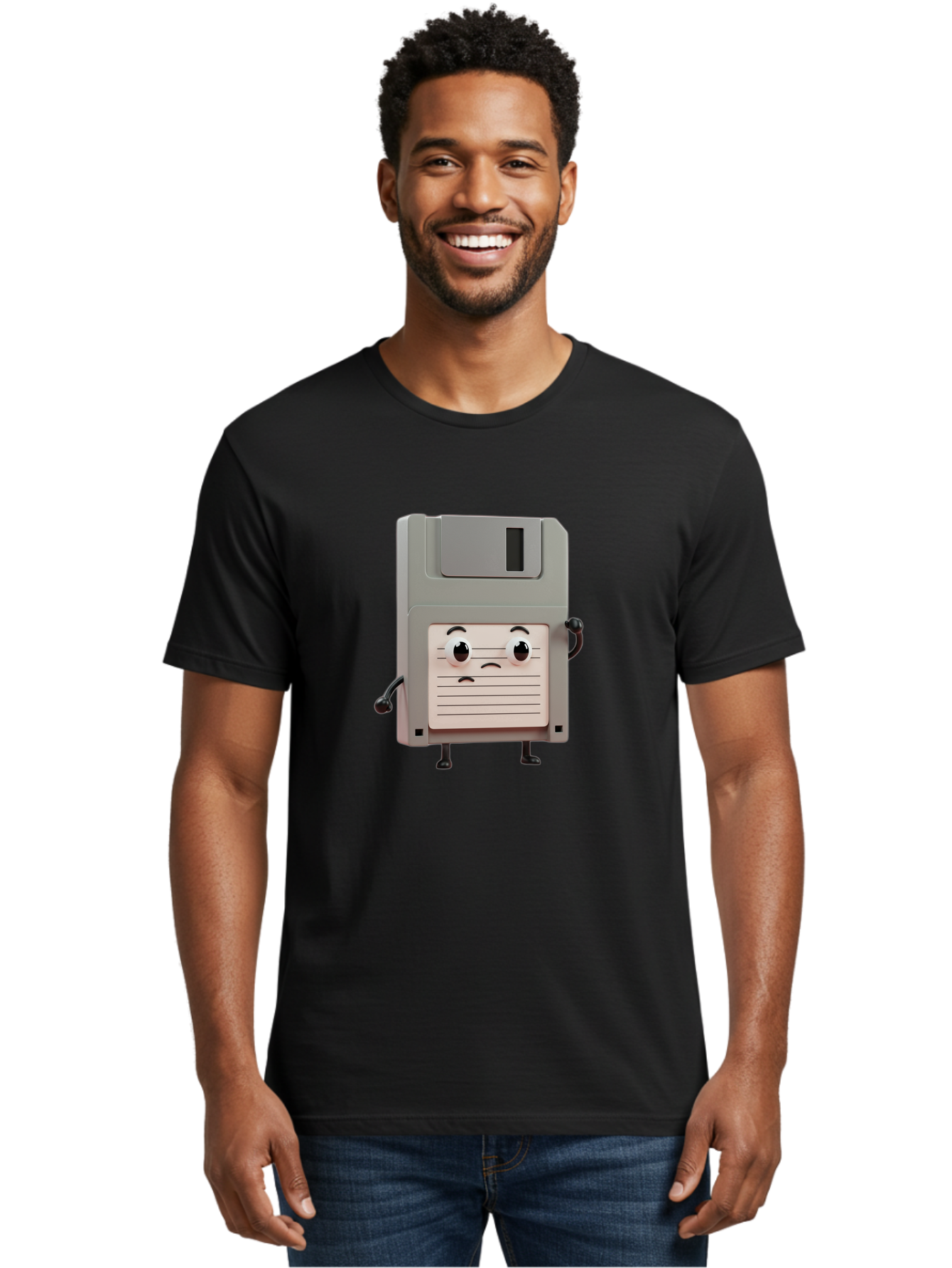 Sad-Floppy-Disk Men'S Graphic Tee, 100% Cotton, Comfortable Casual Summer Wear, Machine Washable, Retro Floppy Disk, Cartoon Character, Anthropomorphic Design, Sad Expression, 3D Rendering, Nostalgic Tech, Retro Computing, Bab373 26