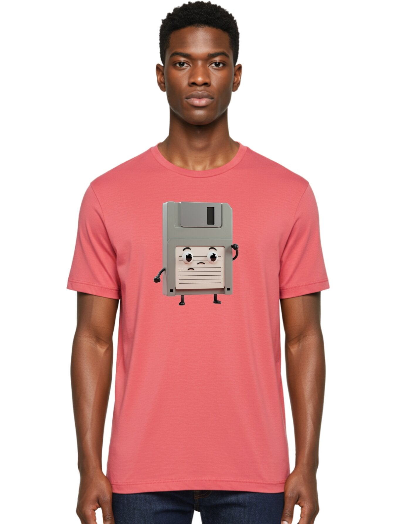 Sad-Floppy-Disk Men'S Graphic Tee, 100% Cotton, Comfortable Casual Summer Wear, Machine Washable, Retro Floppy Disk, Cartoon Character, Anthropomorphic Design, Sad Expression, 3D Rendering, Nostalgic Tech, Retro Computing, Bab373 18