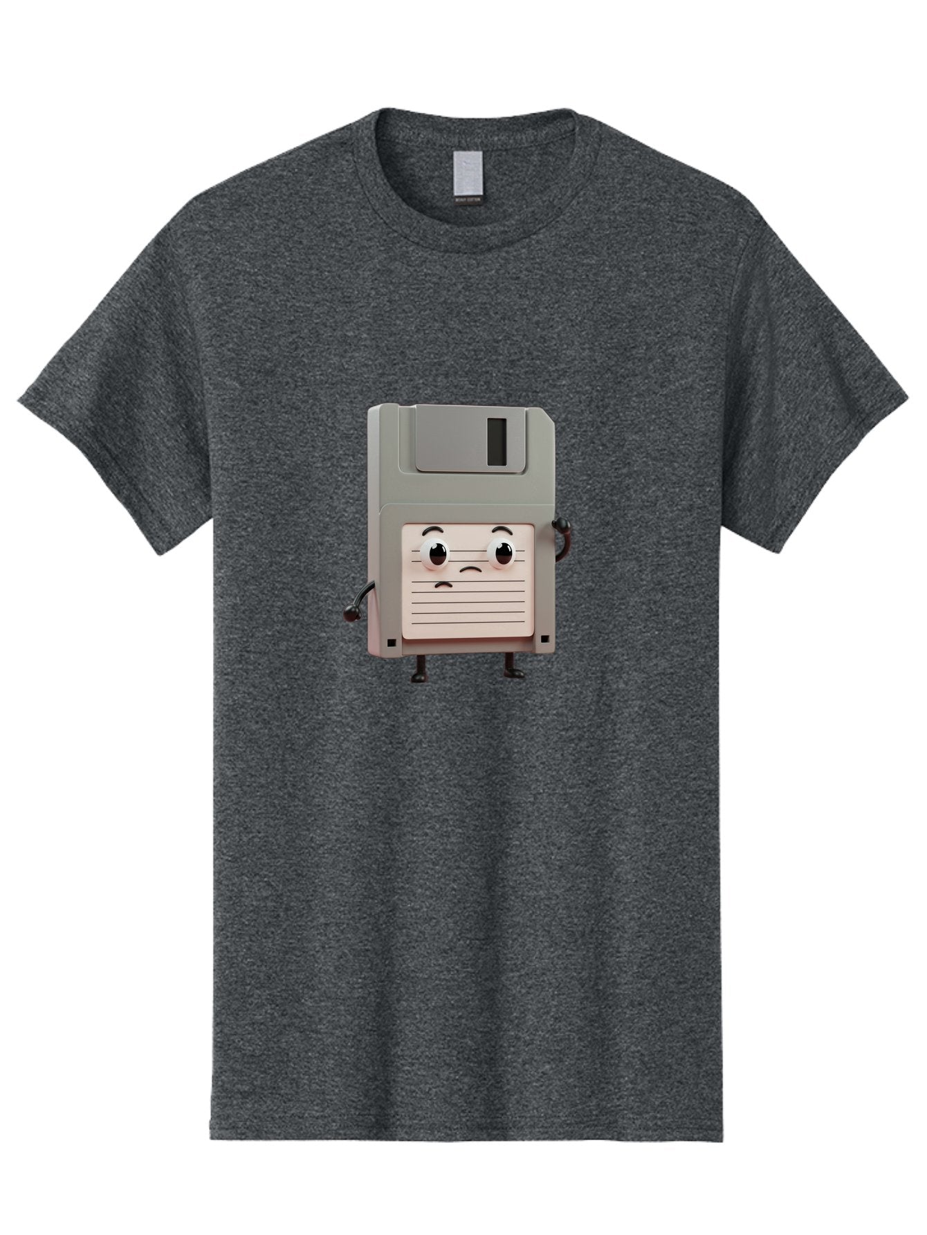 Sad-Floppy-Disk Men'S Graphic Tee, 100% Cotton, Comfortable Casual Summer Wear, Machine Washable, Retro Floppy Disk, Cartoon Character, Anthropomorphic Design, Sad Expression, 3D Rendering, Nostalgic Tech, Retro Computing, Bab373