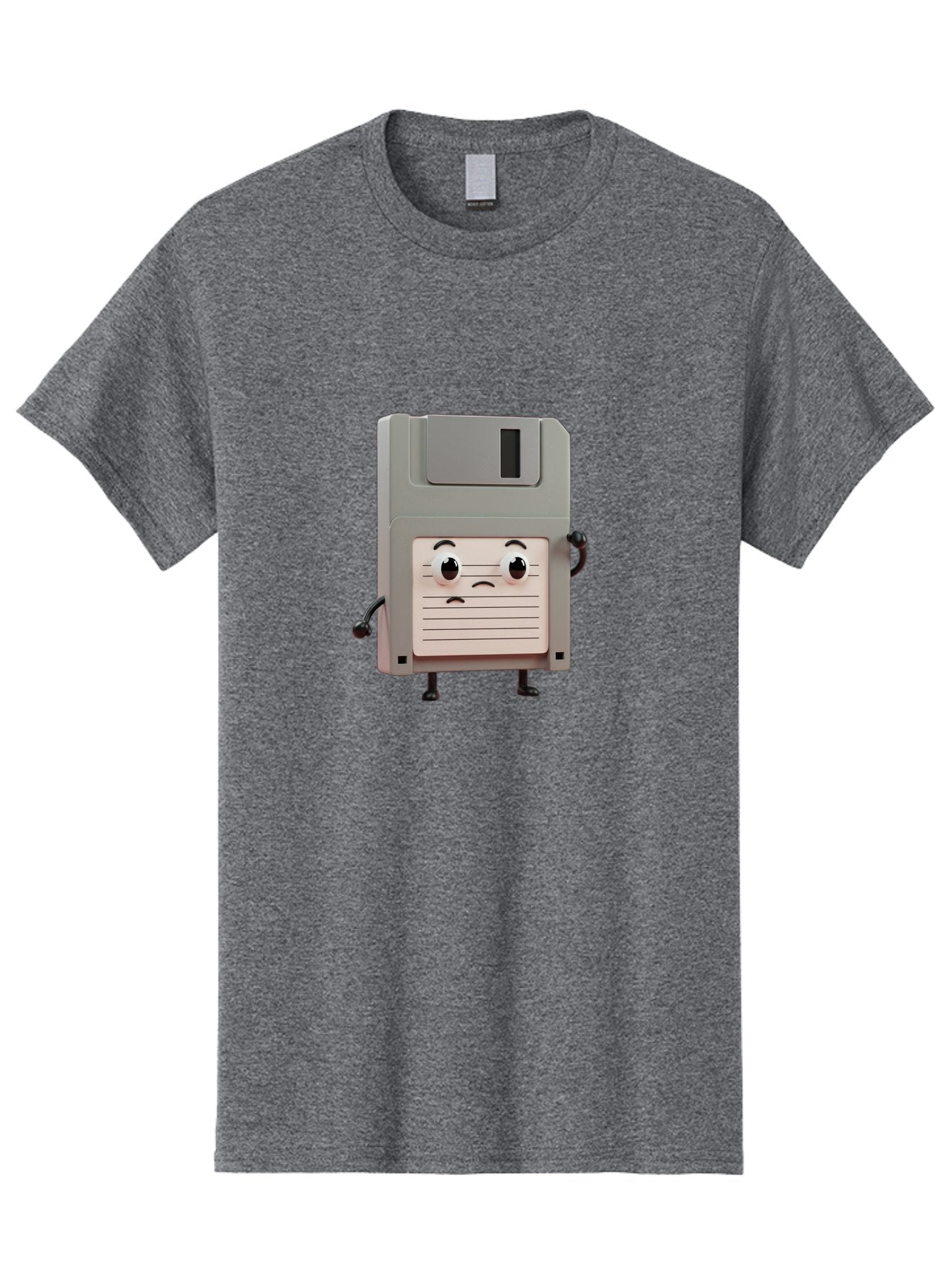 Sad-Floppy-Disk Men'S Graphic Tee, 100% Cotton, Comfortable Casual Summer Wear, Machine Washable, Retro Floppy Disk, Cartoon Character, Anthropomorphic Design, Sad Expression, 3D Rendering, Nostalgic Tech, Retro Computing, Bab373 3