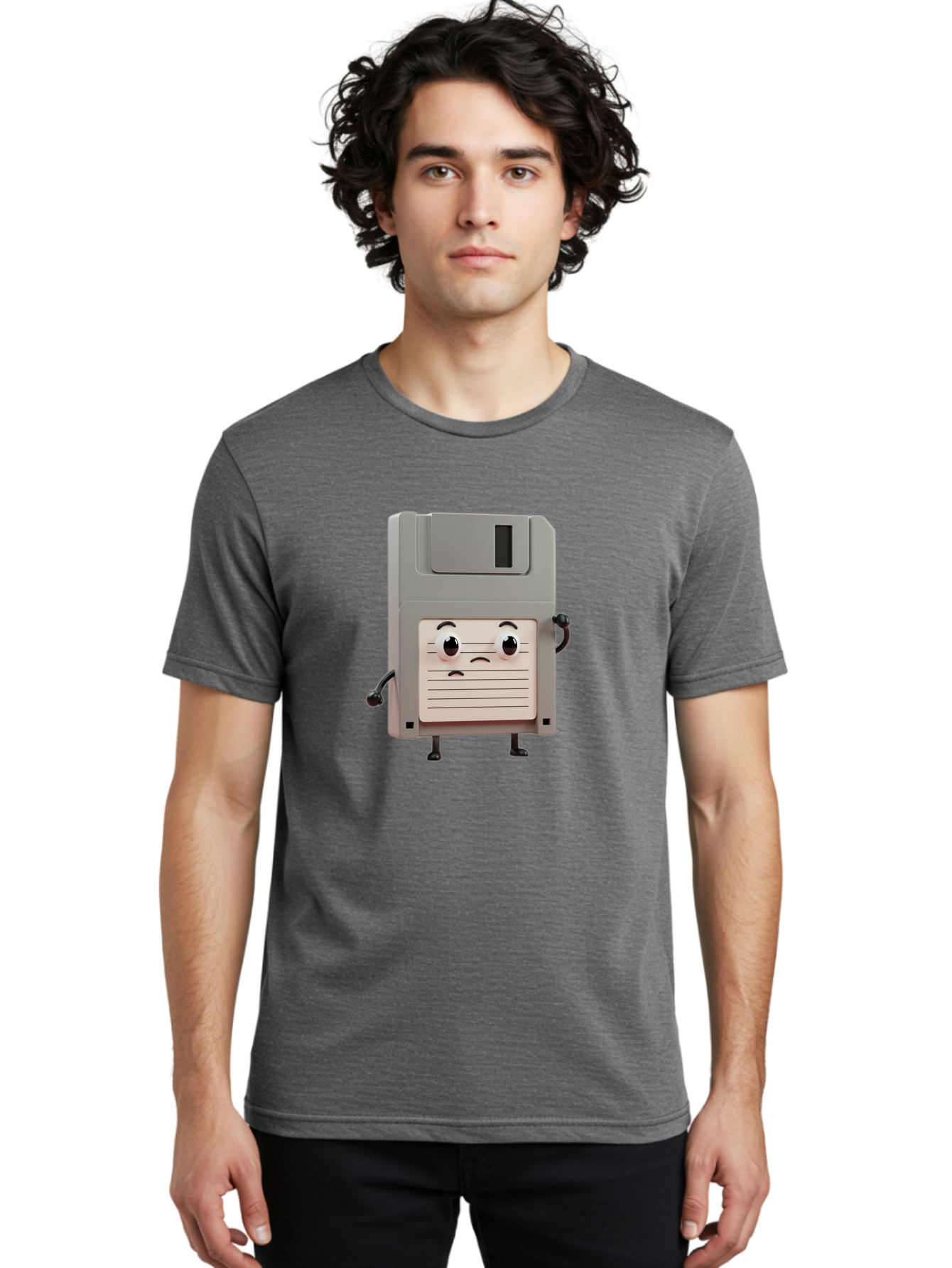Sad-Floppy-Disk Men'S Graphic Tee, 100% Cotton, Comfortable Casual Summer Wear, Machine Washable, Retro Floppy Disk, Cartoon Character, Anthropomorphic Design, Sad Expression, 3D Rendering, Nostalgic Tech, Retro Computing, Bab373 18