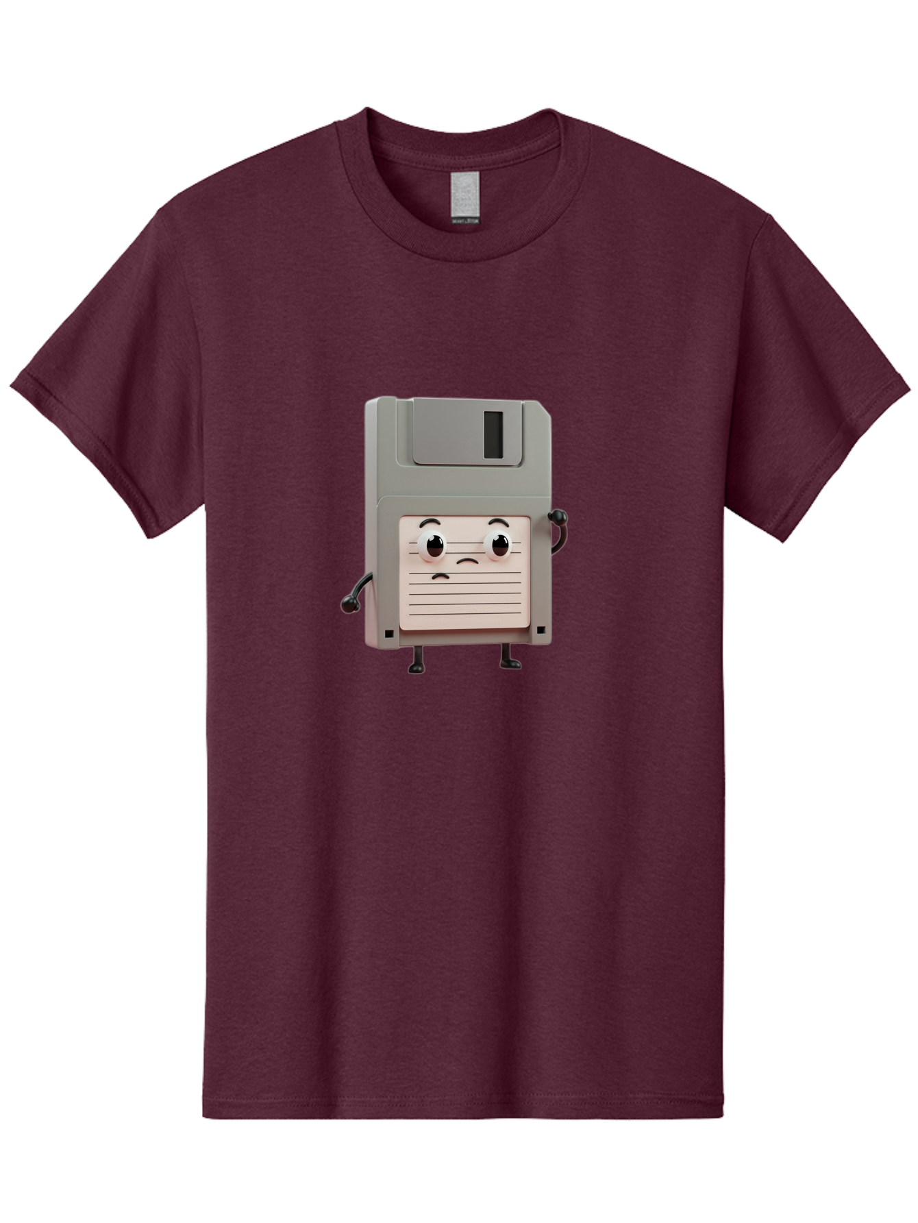 Sad-Floppy-Disk Men'S Graphic Tee, 100% Cotton, Comfortable Casual Summer Wear, Machine Washable, Retro Floppy Disk, Cartoon Character, Anthropomorphic Design, Sad Expression, 3D Rendering, Nostalgic Tech, Retro Computing, Bab373 5