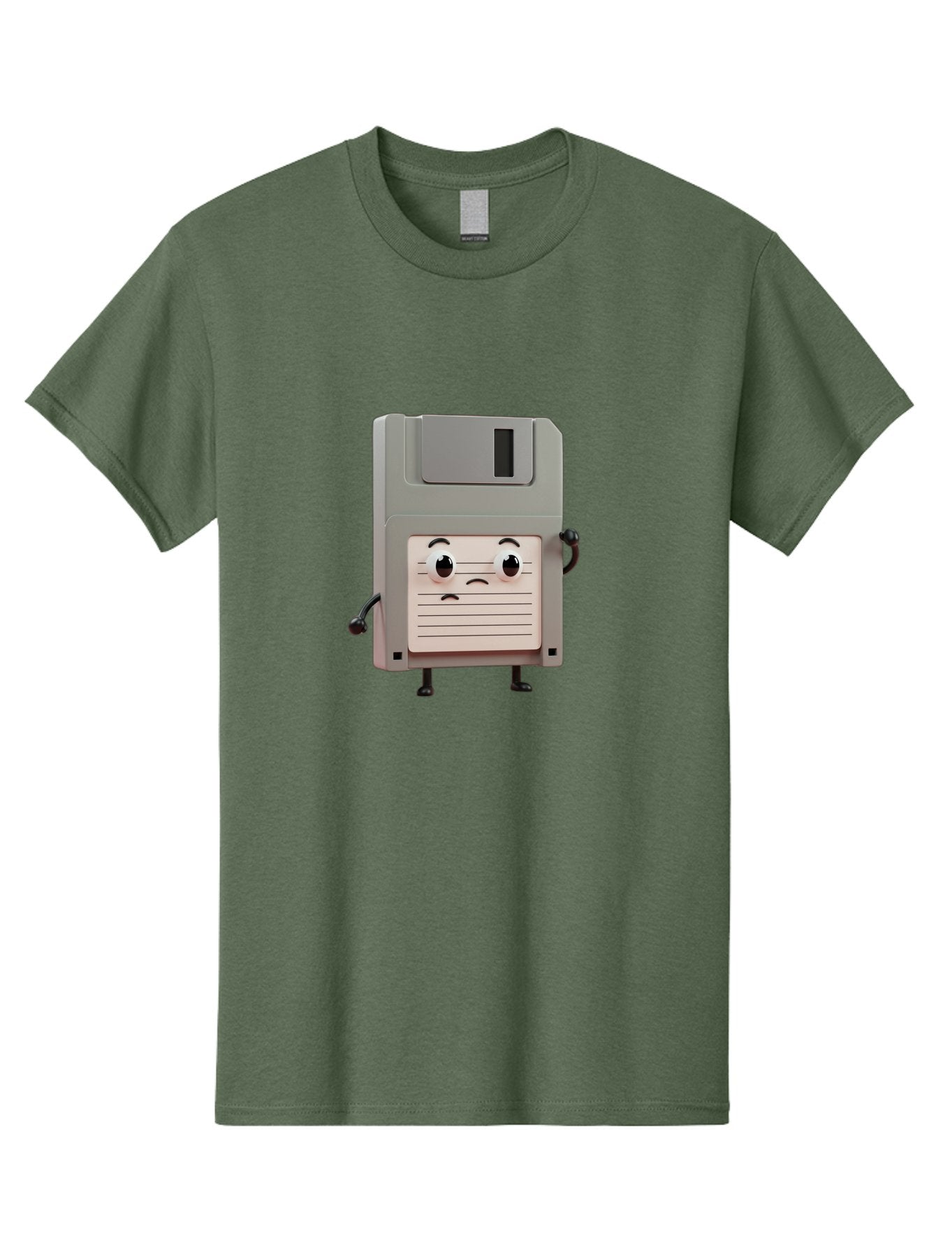 Sad-Floppy-Disk Men'S Graphic Tee, 100% Cotton, Comfortable Casual Summer Wear, Machine Washable, Retro Floppy Disk, Cartoon Character, Anthropomorphic Design, Sad Expression, 3D Rendering, Nostalgic Tech, Retro Computing, Bab373