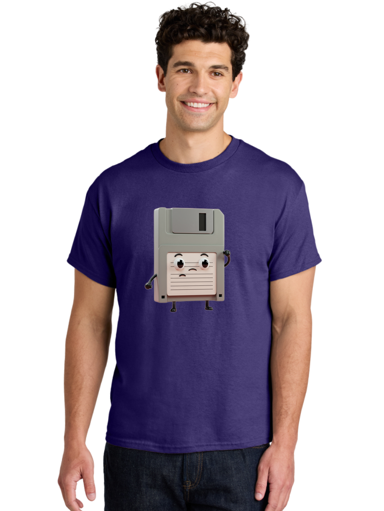 Sad-Floppy-Disk Men'S Graphic Tee, 100% Cotton, Comfortable Casual Summer Wear, Machine Washable, Retro Floppy Disk, Cartoon Character, Anthropomorphic Design, Sad Expression, 3D Rendering, Nostalgic Tech, Retro Computing, Bab373 16