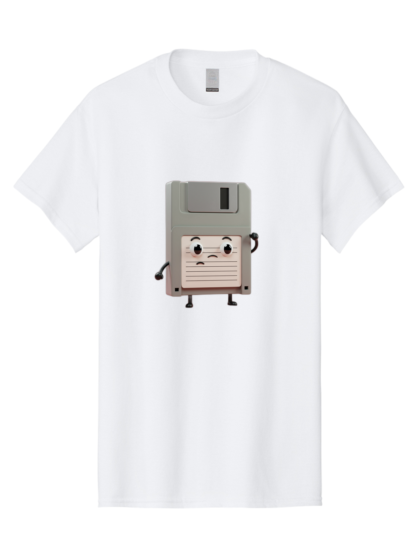 Sad-Floppy-Disk Men'S Graphic Tee, 100% Cotton, Comfortable Casual Summer Wear, Machine Washable, Retro Floppy Disk, Cartoon Character, Anthropomorphic Design, Sad Expression, 3D Rendering, Nostalgic Tech, Retro Computing, Bab373