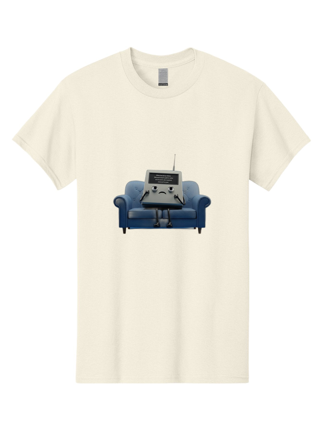 Sad-Laptop Men'S Graphic Tee, 100% Cotton, Comfortable Casual Summer Wear, Machine Washable, Sad Computer On Sofa, Blue Armchair, Frowning Face, Black Screen, Robotic Legs, Error Message, Quirky Character, Futuristic Design, Tech Humor, Bab375 11
