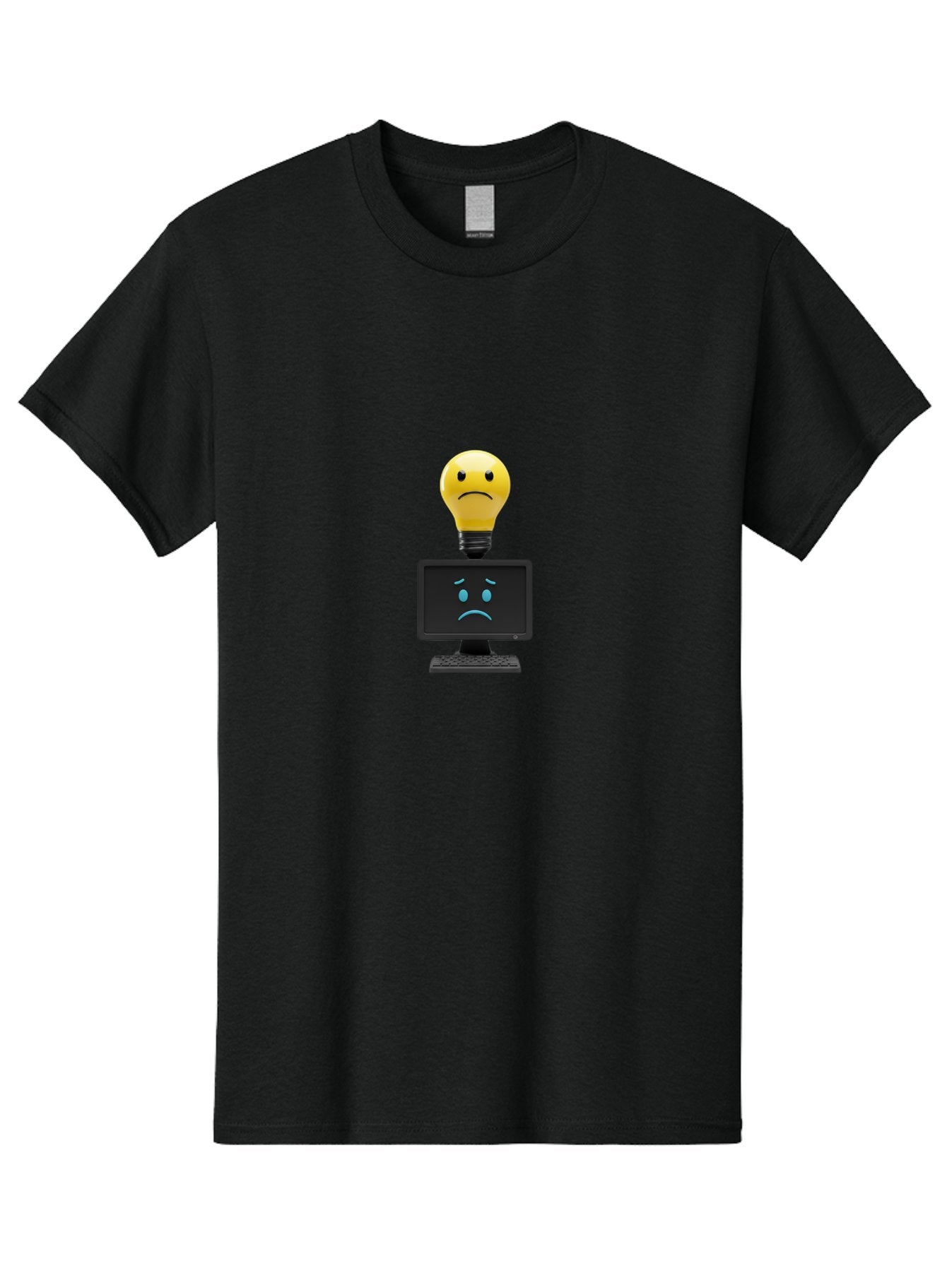 Sad-Light-Bulb Men'S Graphic Tee, 100% Cotton, Comfortable Casual Summer Wear, Machine Washable, Sad Emoji, Frowning Face, Unhappy Computer, Disappointing Technology, Frustrations, Negative Emotions, Distress, Gloomy Atmosphere, Bab376 5