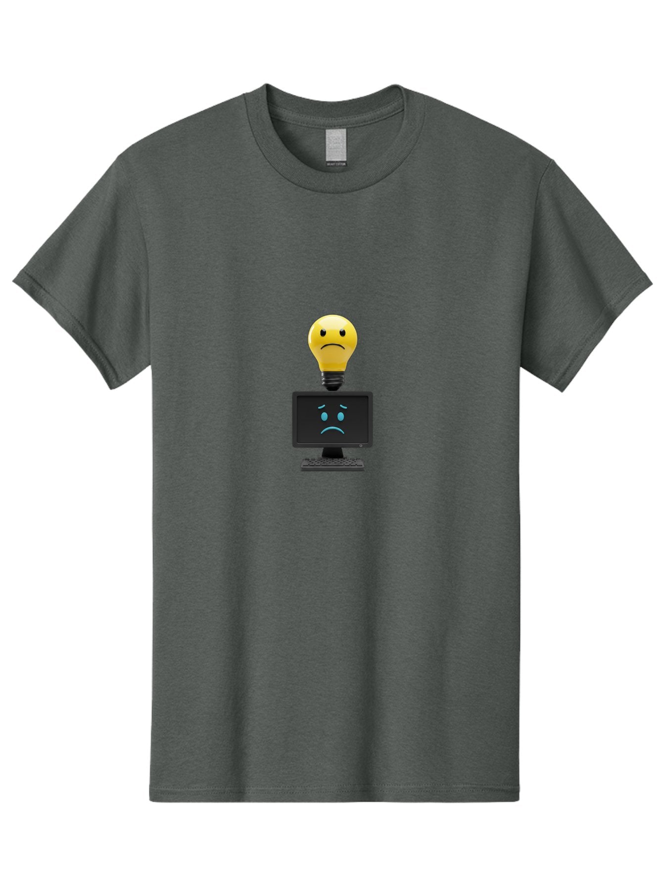 Sad-Light-Bulb Men'S Graphic Tee, 100% Cotton, Comfortable Casual Summer Wear, Machine Washable, Sad Emoji, Frowning Face, Unhappy Computer, Disappointing Technology, Frustrations, Negative Emotions, Distress, Gloomy Atmosphere, Bab376 13