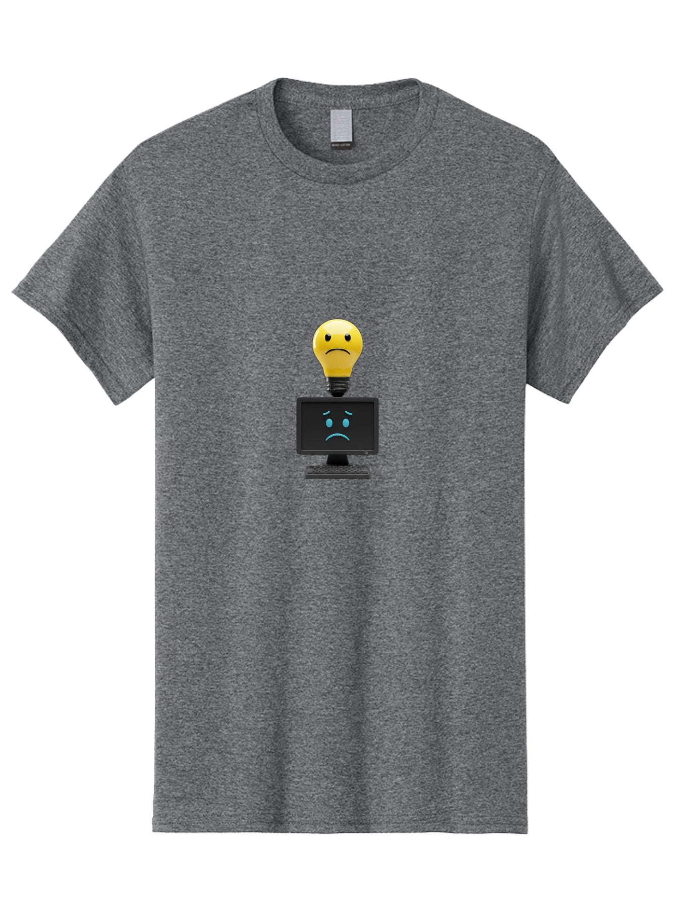 Sad-Light-Bulb Men'S Graphic Tee, 100% Cotton, Comfortable Casual Summer Wear, Machine Washable, Sad Emoji, Frowning Face, Unhappy Computer, Disappointing Technology, Frustrations, Negative Emotions, Distress, Gloomy Atmosphere, Bab376