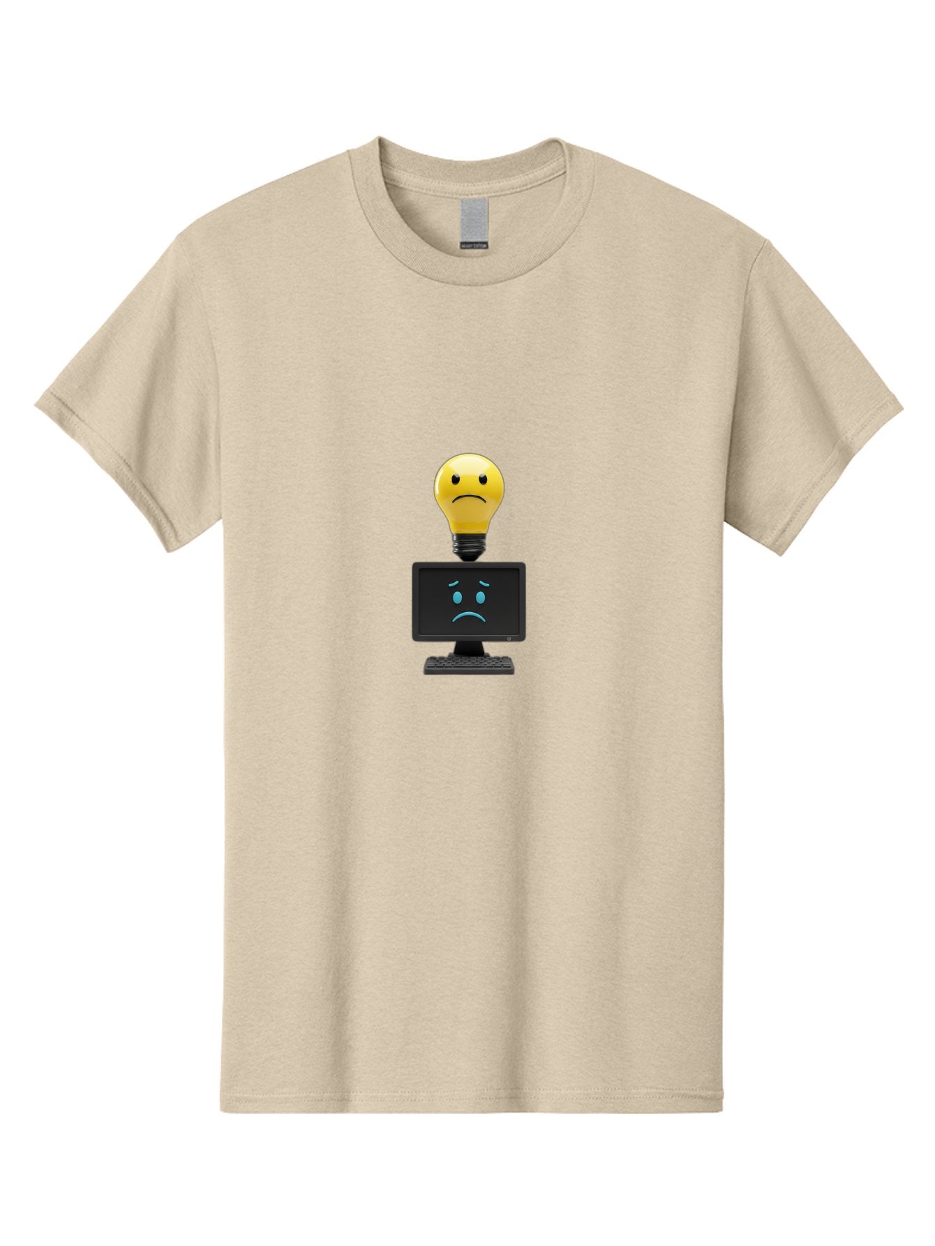 Sad-Light-Bulb Men'S Graphic Tee, 100% Cotton, Comfortable Casual Summer Wear, Machine Washable, Sad Emoji, Frowning Face, Unhappy Computer, Disappointing Technology, Frustrations, Negative Emotions, Distress, Gloomy Atmosphere, Bab376 7