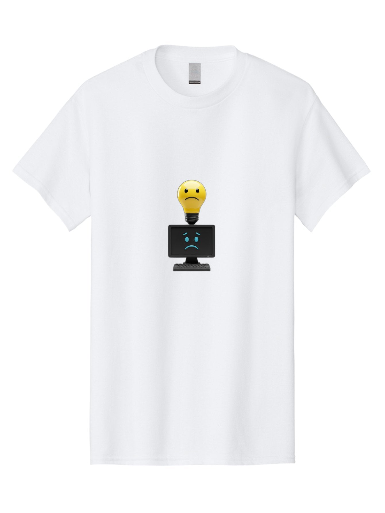 Sad-Light-Bulb Men'S Graphic Tee, 100% Cotton, Comfortable Casual Summer Wear, Machine Washable, Sad Emoji, Frowning Face, Unhappy Computer, Disappointing Technology, Frustrations, Negative Emotions, Distress, Gloomy Atmosphere, Bab376 12