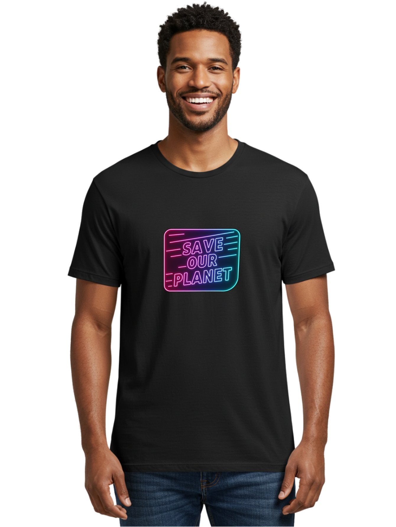 Save-Our-Planet-3 Men'S Graphic Tee, 100% Cotton, Comfortable Casual Summer Wear, Machine Washable, Neon Sign, Save Our Planet, Environmental Awareness, Eco-Friendly Message, Sustainability, Conservation, Activism, Social Impact, Neon Lights Bab379 27