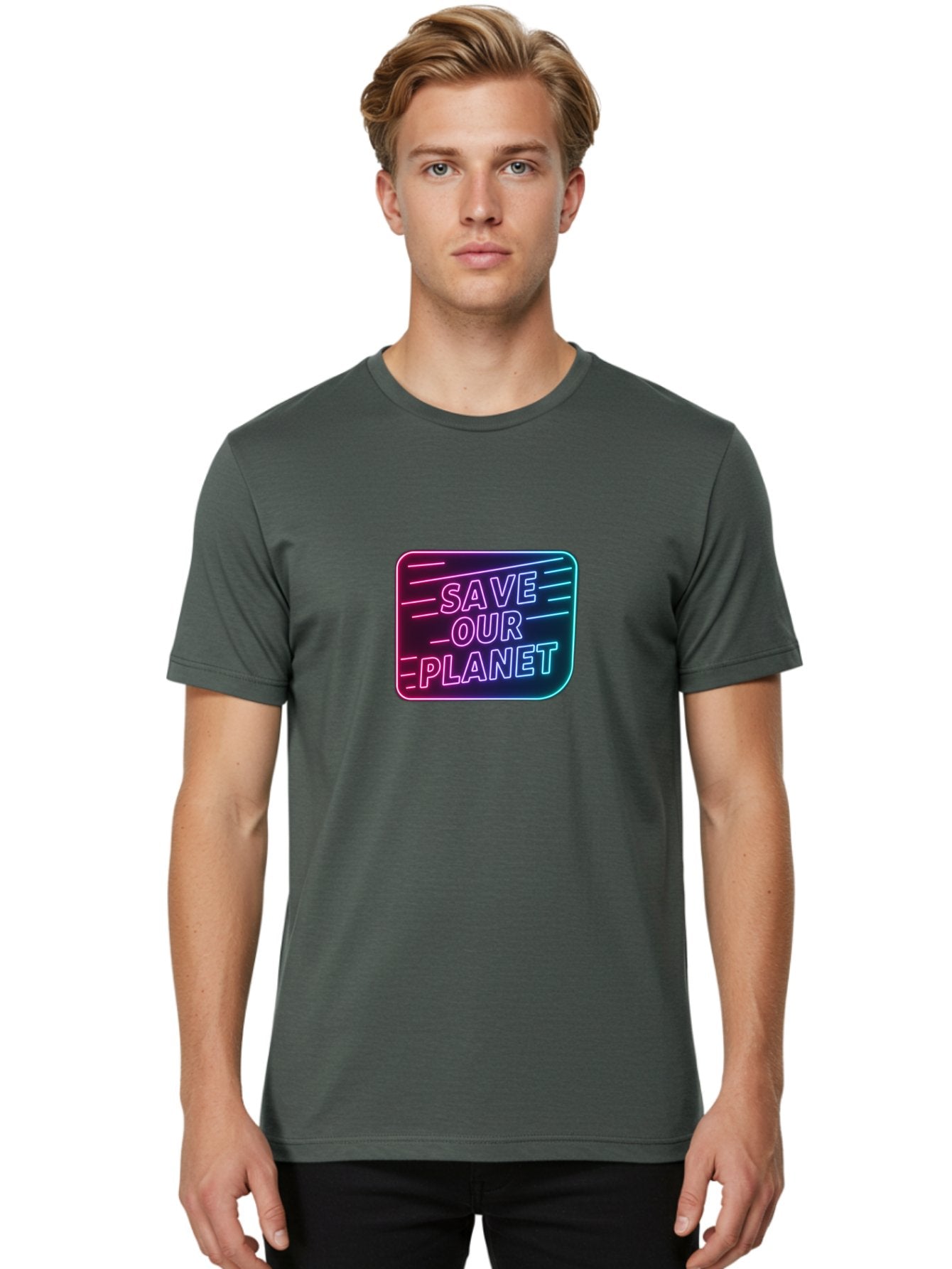Save-Our-Planet-3 Men'S Graphic Tee, 100% Cotton, Comfortable Casual Summer Wear, Machine Washable, Neon Sign, Save Our Planet, Environmental Awareness, Eco-Friendly Message, Sustainability, Conservation, Activism, Social Impact, Neon Lights Bab379 16