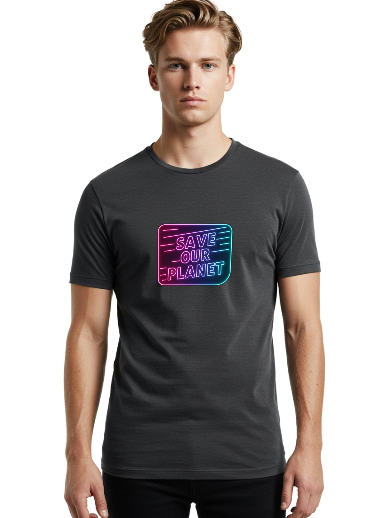 Save-Our-Planet-3 Men'S Graphic Tee, 100% Cotton, Comfortable Casual Summer Wear, Machine Washable, Neon Sign, Save Our Planet, Environmental Awareness, Eco-Friendly Message, Sustainability, Conservation, Activism, Social Impact, Neon Lights Bab379 22