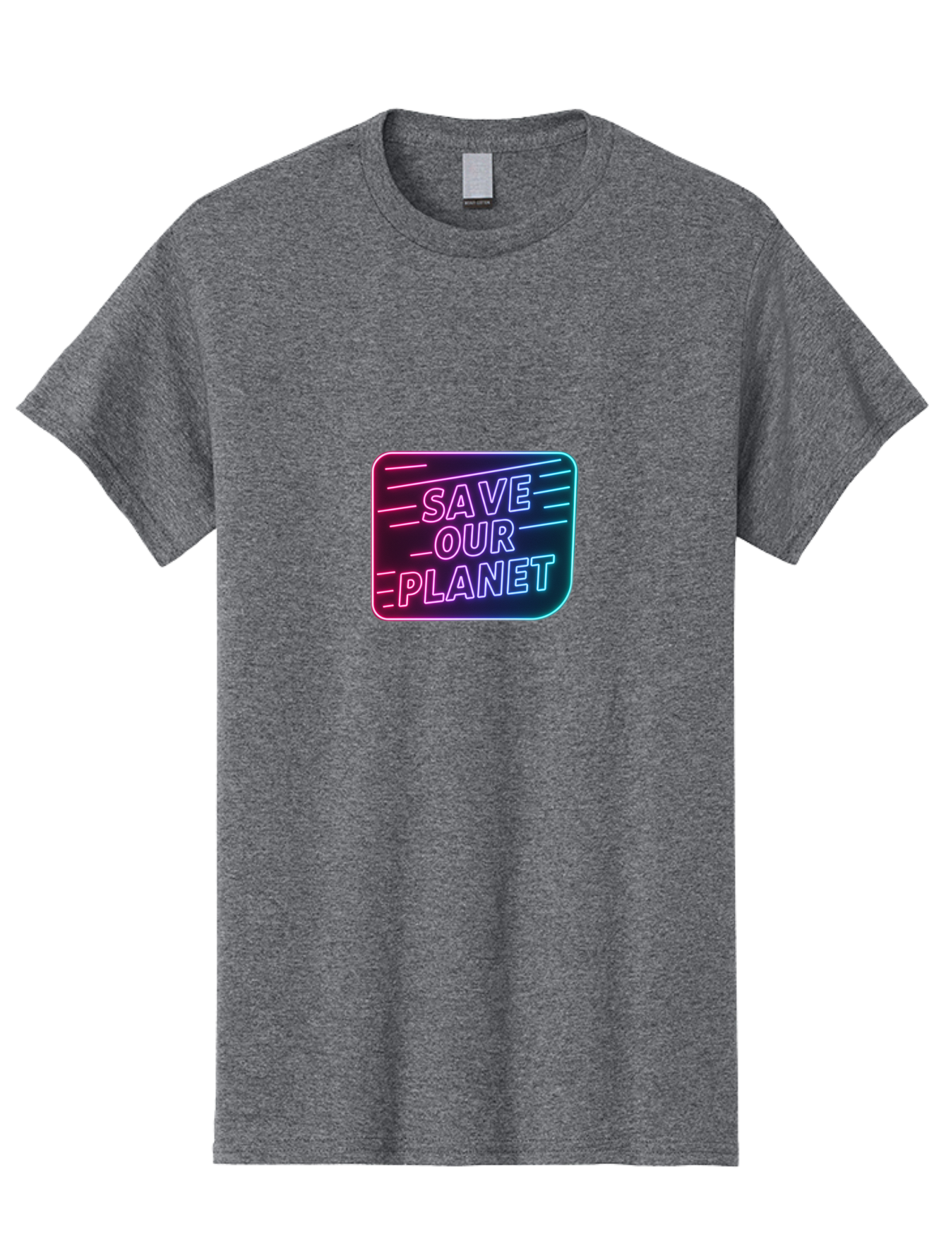 Save-Our-Planet-3 Men'S Graphic Tee, 100% Cotton, Comfortable Casual Summer Wear, Machine Washable, Neon Sign, Save Our Planet, Environmental Awareness, Eco-Friendly Message, Sustainability, Conservation, Activism, Social Impact, Neon Lights Bab379