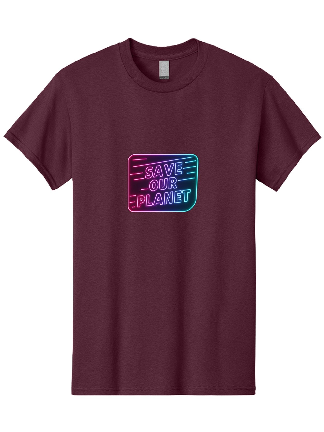 Save-Our-Planet-3 Men'S Graphic Tee, 100% Cotton, Comfortable Casual Summer Wear, Machine Washable, Neon Sign, Save Our Planet, Environmental Awareness, Eco-Friendly Message, Sustainability, Conservation, Activism, Social Impact, Neon Lights Bab379