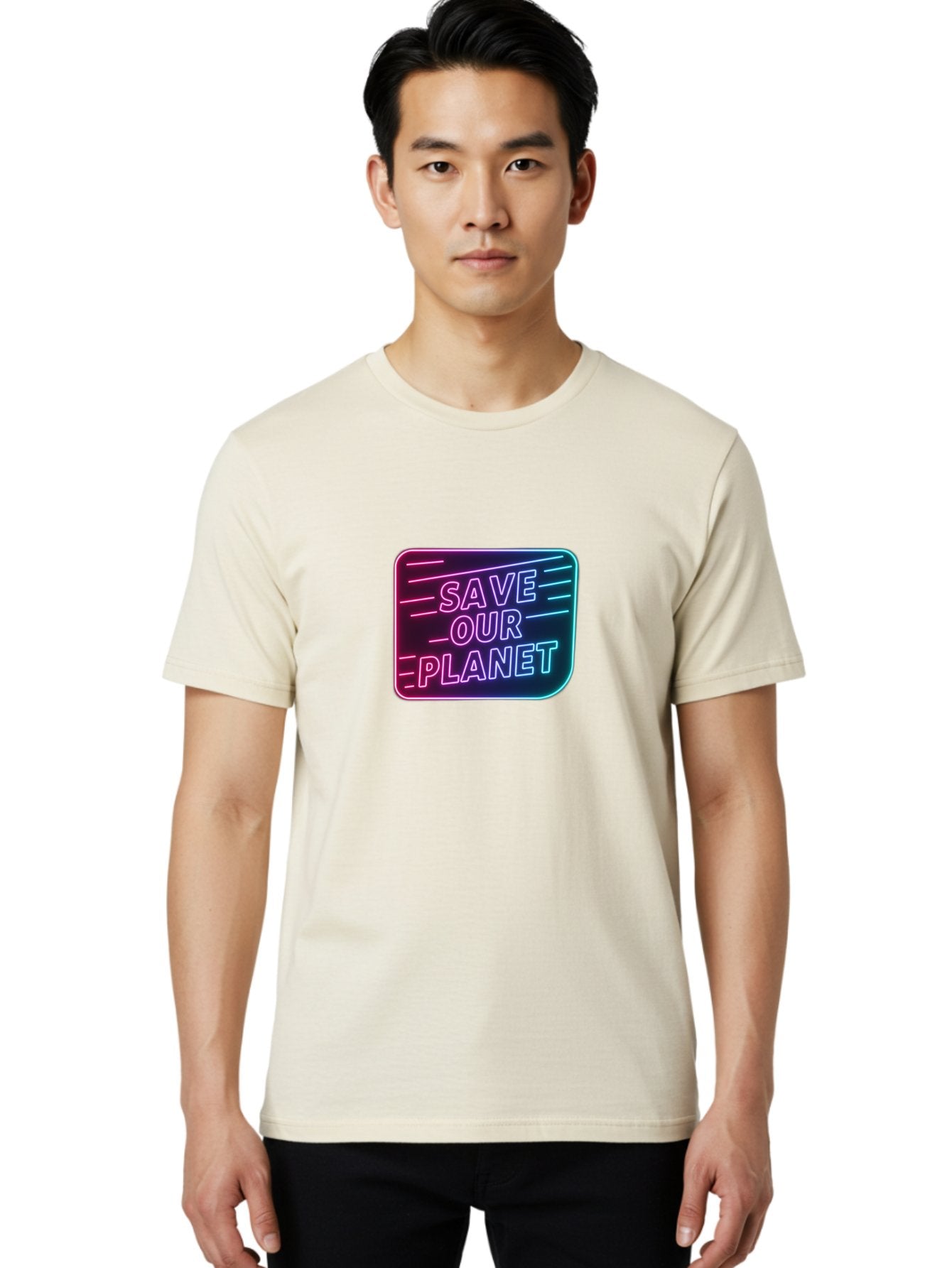 Save-Our-Planet-3 Men'S Graphic Tee, 100% Cotton, Comfortable Casual Summer Wear, Machine Washable, Neon Sign, Save Our Planet, Environmental Awareness, Eco-Friendly Message, Sustainability, Conservation, Activism, Social Impact, Neon Lights Bab379 24