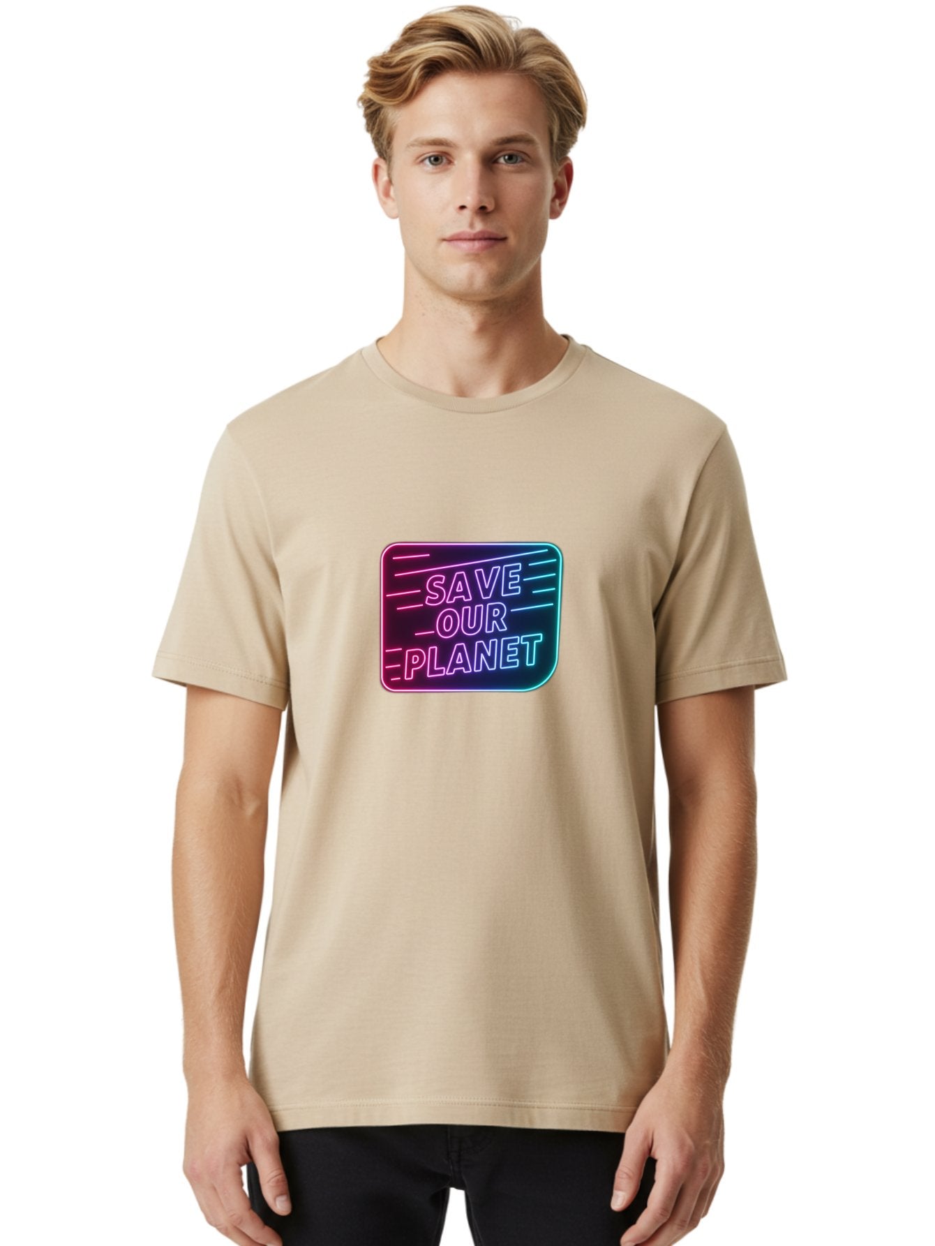 Save-Our-Planet-3 Men'S Graphic Tee, 100% Cotton, Comfortable Casual Summer Wear, Machine Washable, Neon Sign, Save Our Planet, Environmental Awareness, Eco-Friendly Message, Sustainability, Conservation, Activism, Social Impact, Neon Lights Bab379 23