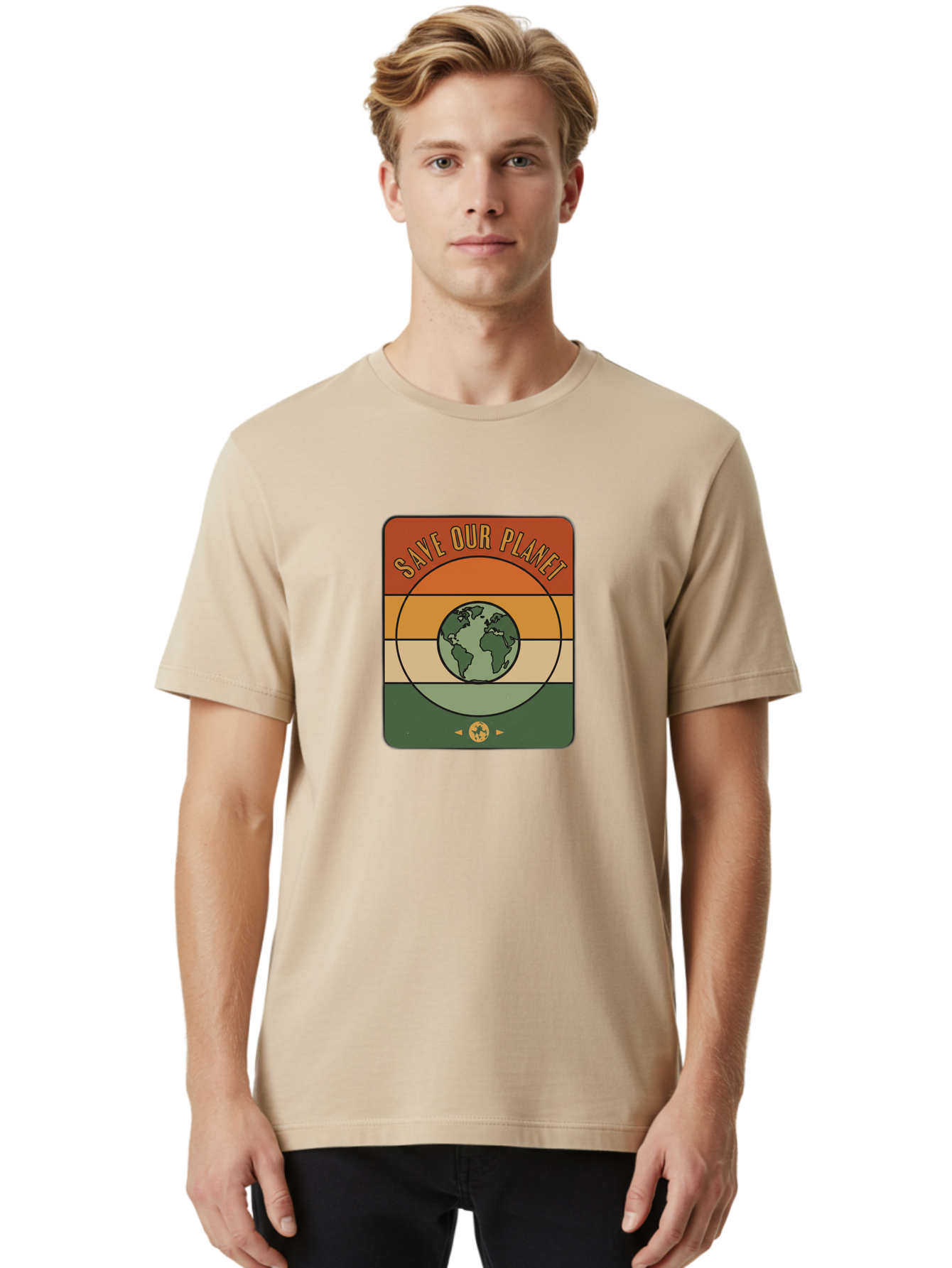 Save-Our-Planet Men'S Graphic Tee, 100% Cotton, Comfortable Casual Summer Wear, Machine Washable, Earth Conservation, Environmental Protection, Save Our Planet, Eco Friendly, Global Sustainability, Green Initiative, Retro Style, Bab385