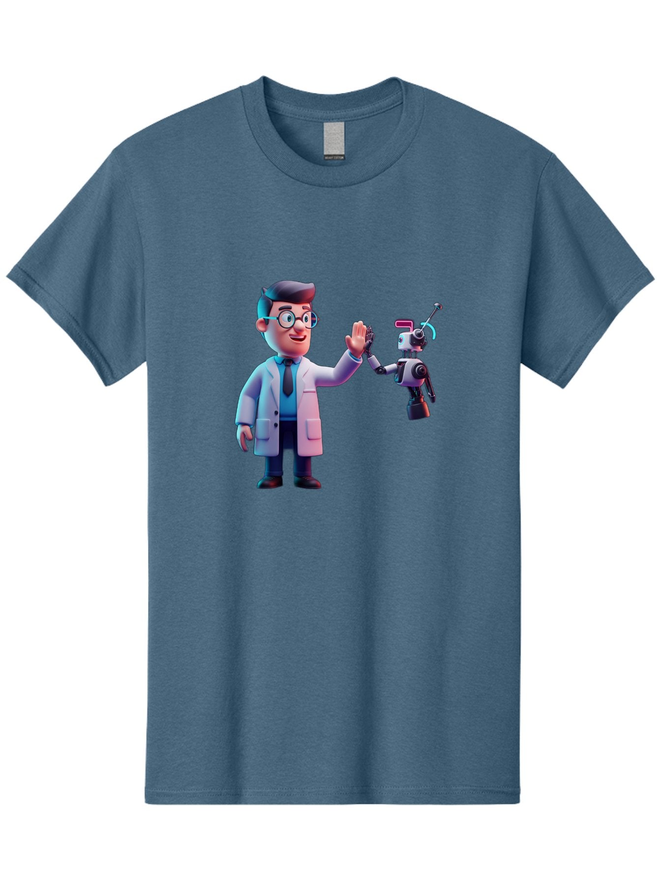 Scientist-And-Robot Men'S Graphic Tee, 100% Cotton, Comfortable Casual Summer Wear, Machine Washable, Scientist In Lab Coat, Robot Companion, High Five Gesture, Futuristic Technology, Artificial Intelligence, Collaboration, Teamwork, Bab387 27