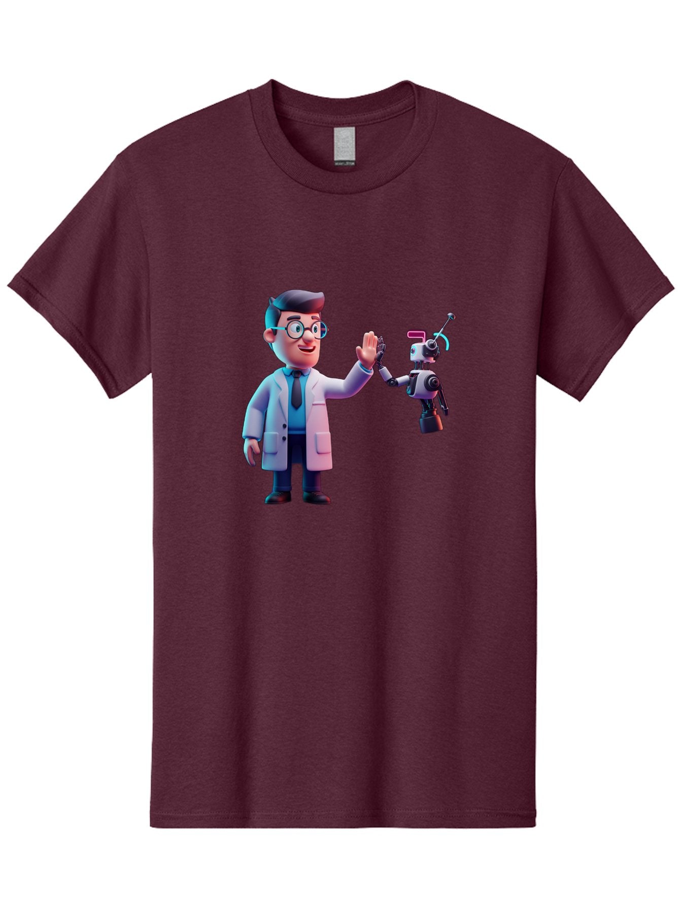 Scientist-And-Robot Men'S Graphic Tee, 100% Cotton, Comfortable Casual Summer Wear, Machine Washable, Scientist In Lab Coat, Robot Companion, High Five Gesture, Futuristic Technology, Artificial Intelligence, Collaboration, Teamwork, Bab387 17