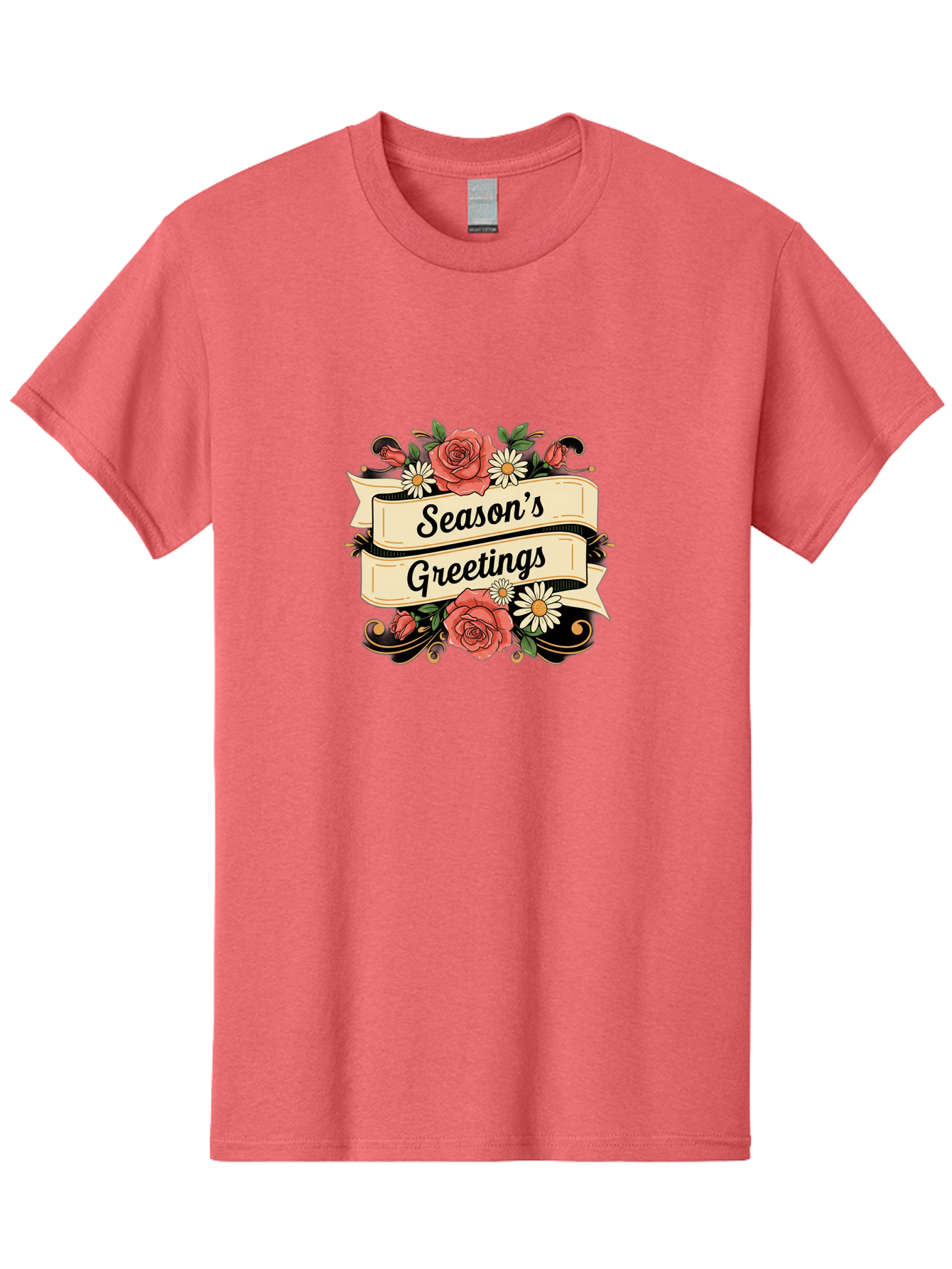 Season-S-Greetings Men'S Graphic Tee, 100% Cotton, Comfortable Casual Summer Wear, Machine Washable, Vintage Floral Design, Roses And Daisies, Festive Holiday Greeting, Elegant Black Script, Classic Christmas Theme, Warm Winter Wishes, Bab388 21
