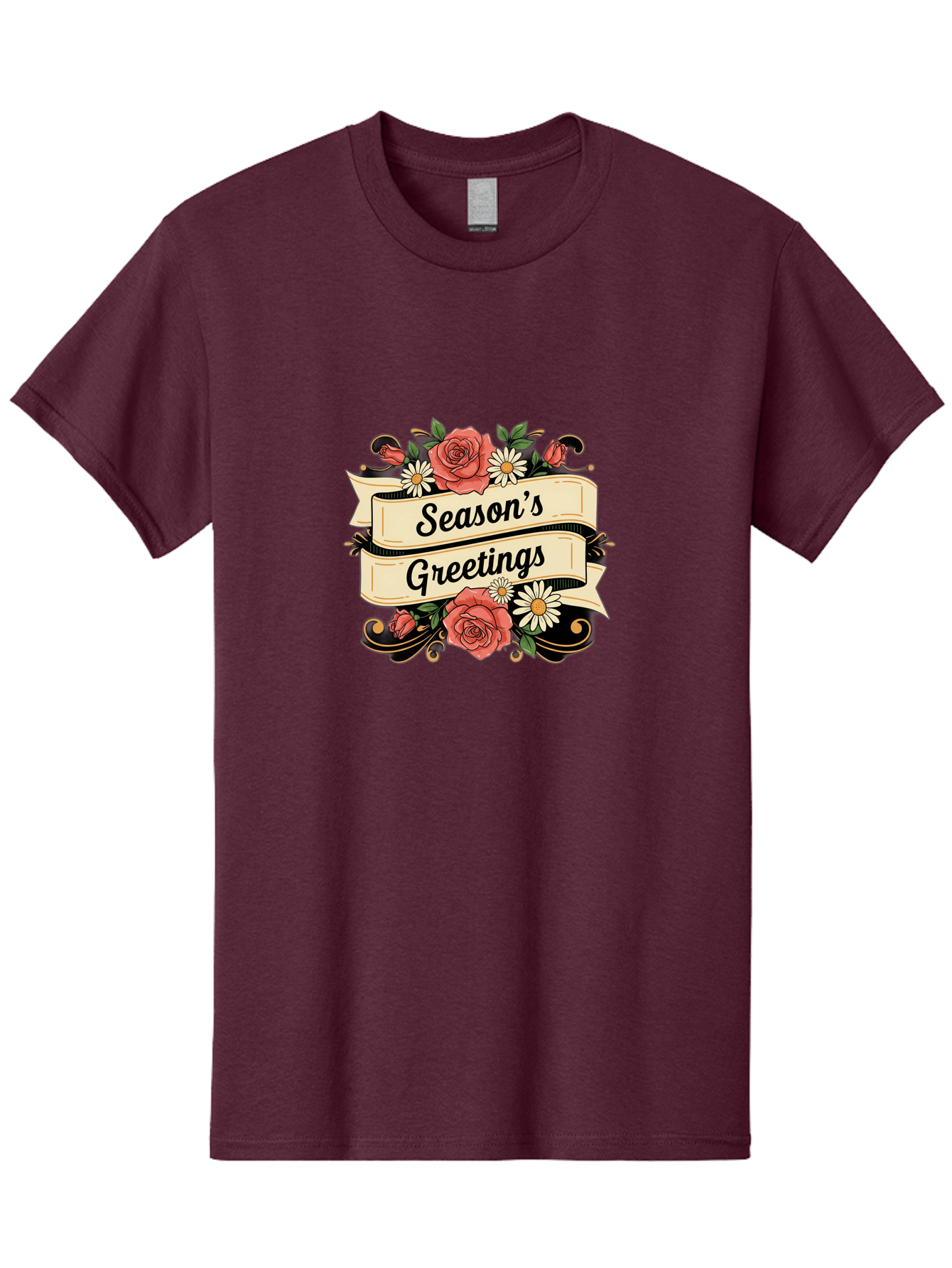 Season-S-Greetings Men'S Graphic Tee, 100% Cotton, Comfortable Casual Summer Wear, Machine Washable, Vintage Floral Design, Roses And Daisies, Festive Holiday Greeting, Elegant Black Script, Classic Christmas Theme, Warm Winter Wishes, Bab388 27