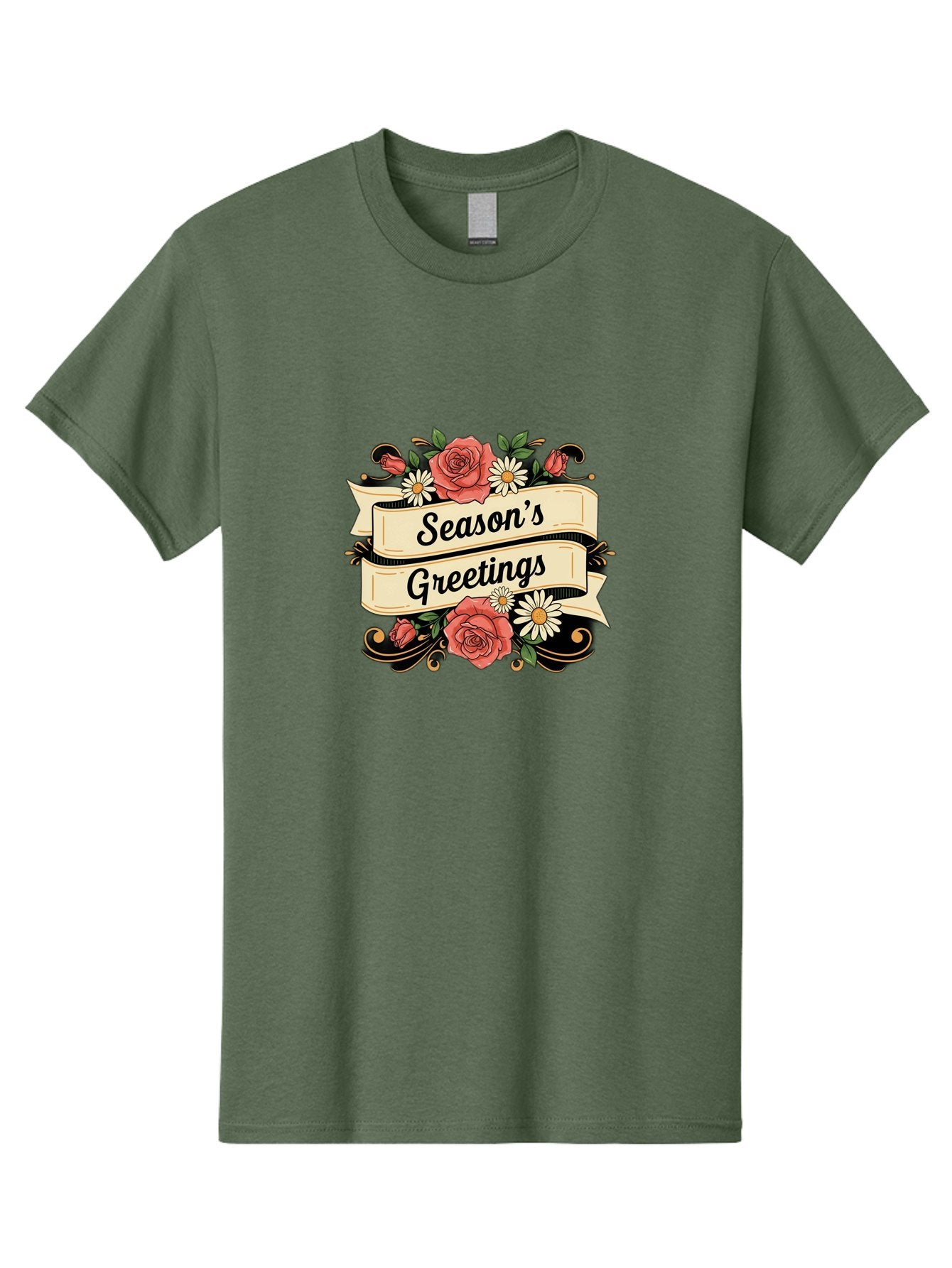 Season-S-Greetings Men'S Graphic Tee, 100% Cotton, Comfortable Casual Summer Wear, Machine Washable, Vintage Floral Design, Roses And Daisies, Festive Holiday Greeting, Elegant Black Script, Classic Christmas Theme, Warm Winter Wishes, Bab388 7