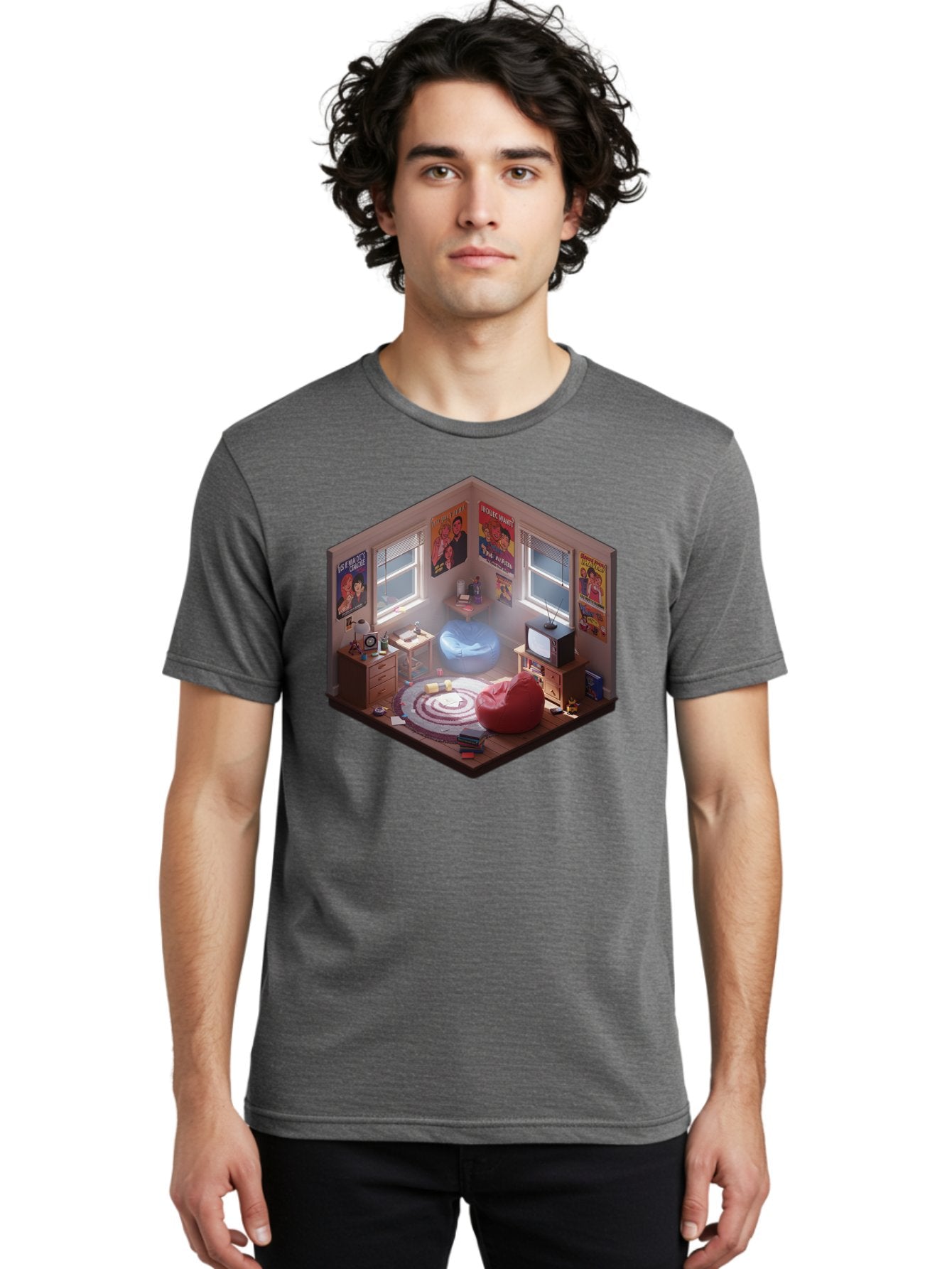 Seinfeld-Bedroom Men'S Graphic Tee, 100% Cotton, Comfortable Casual Summer Wear, Machine Washable, Isometric Bedroom, Cozy Interior Design, Retro Decor, Bean Bag Chair, Vintage Tv, Movie Posters, 90S Nostalgia, Hipster Room, Movie Memorabilia, Bab390 29