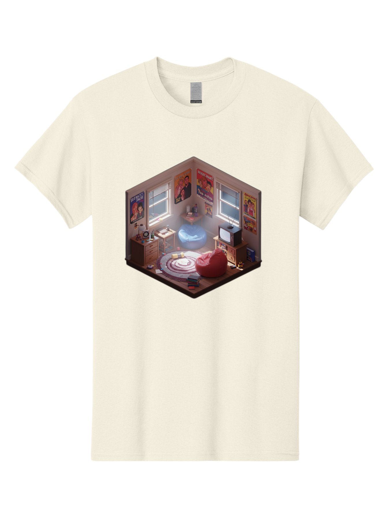 Seinfeld-Bedroom Men'S Graphic Tee, 100% Cotton, Comfortable Casual Summer Wear, Machine Washable, Isometric Bedroom, Cozy Interior Design, Retro Decor, Bean Bag Chair, Vintage Tv, Movie Posters, 90S Nostalgia, Hipster Room, Movie Memorabilia, Bab390